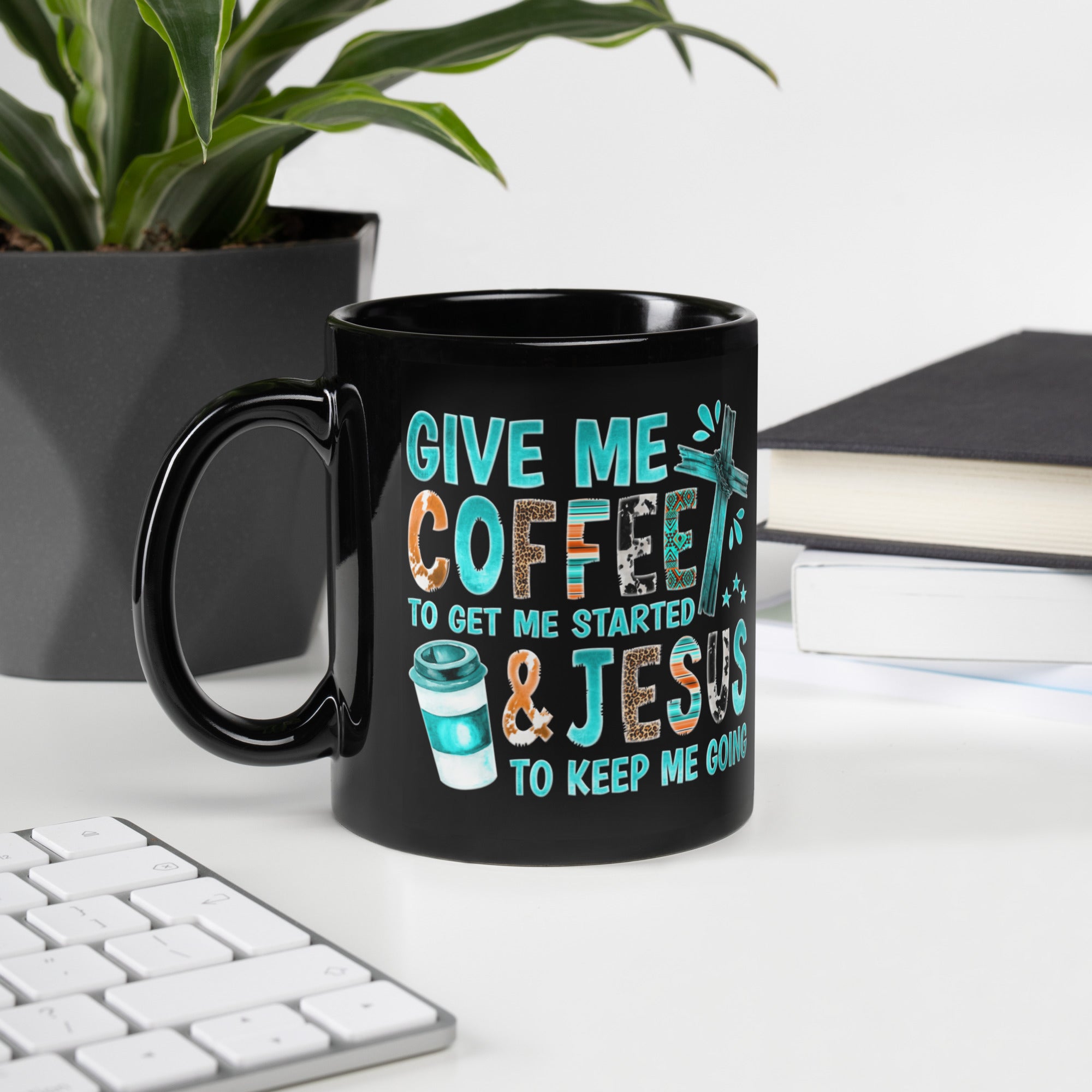 Give me Coffee and Jesus 15 oz or 11 oz Black Coffee Mug Size: 11oz Jesus Passion Apparel