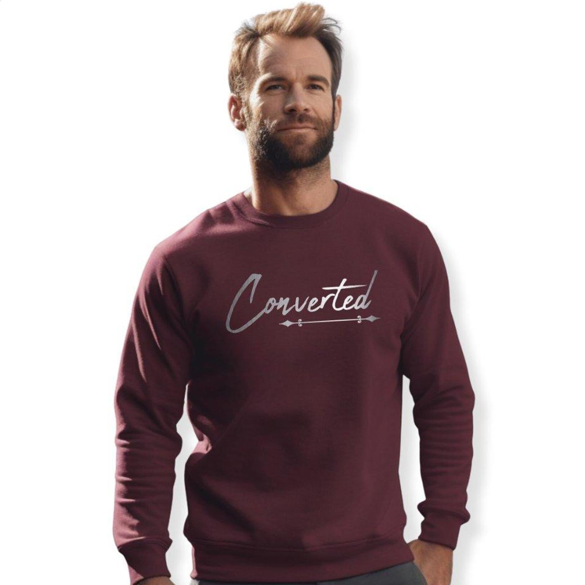 Converted Men's Fleece Unisex-Fit Sweatshirt - Maroon Size: S Color: Maroon Jesus Passion Apparel