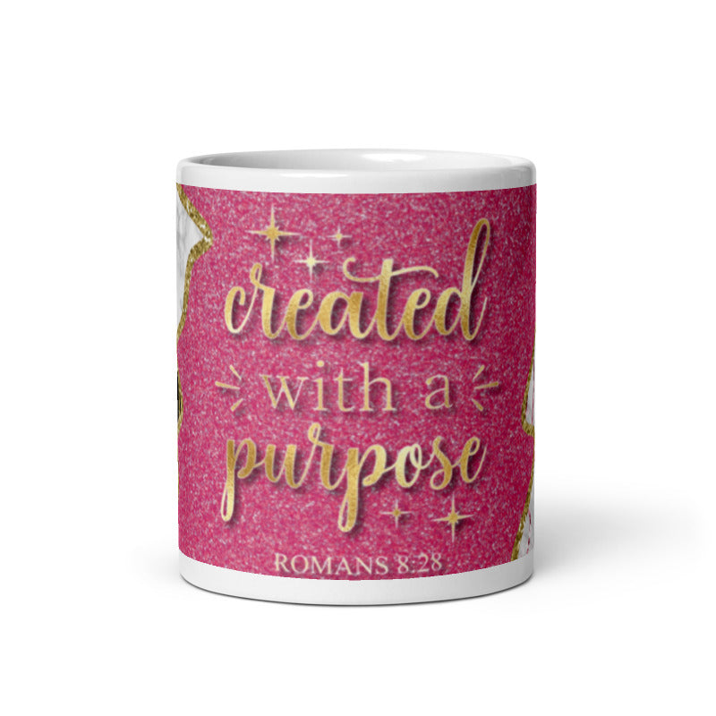 Created With a Purpose White Glossy Mug Size: 11oz Jesus Passion Apparel