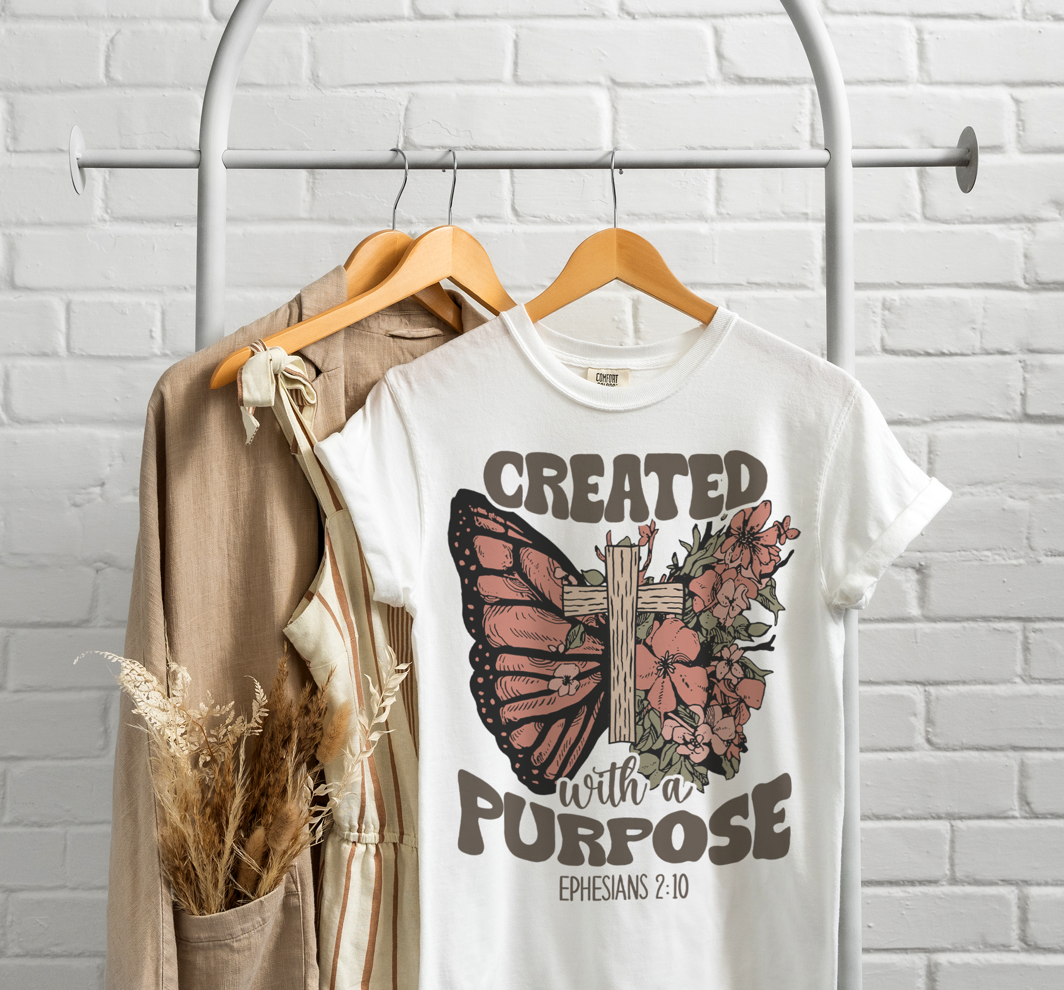 Created with a Purpose Butterfly Cross Comfy Heavyweight Short Sleeve Tee