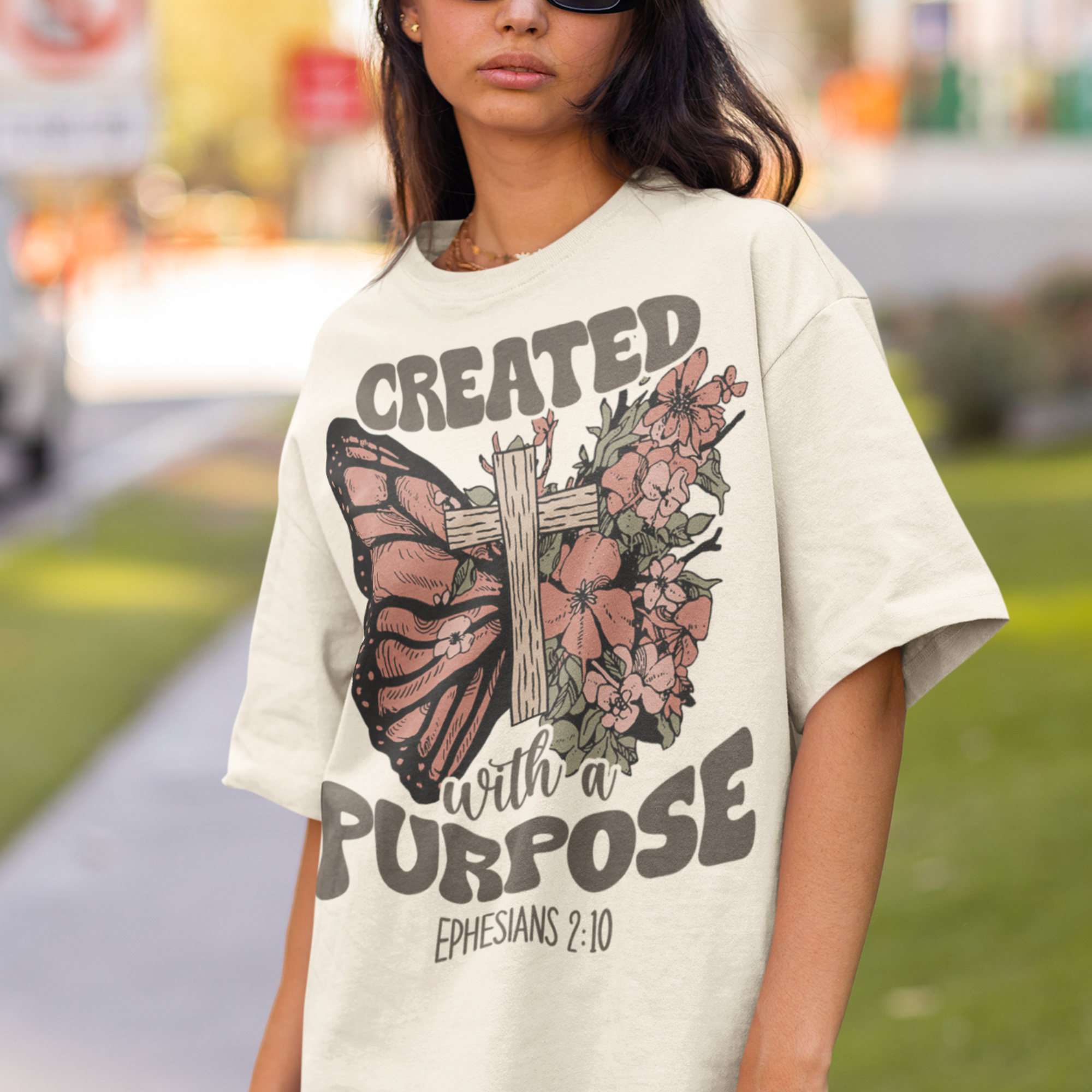 Created with a Purpose Butterfly Cross Comfy Heavyweight Short Sleeve Tee