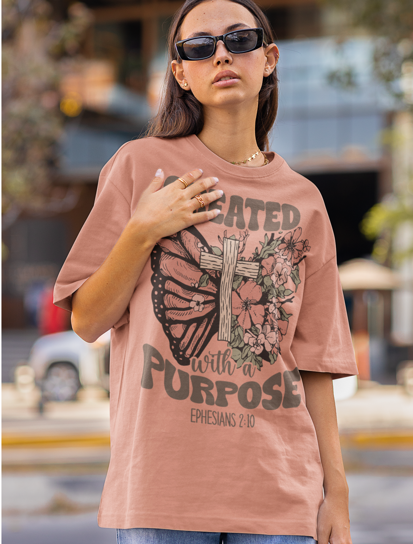 Created with a Purpose Butterfly Cross Comfy Heavyweight Short Sleeve Tee