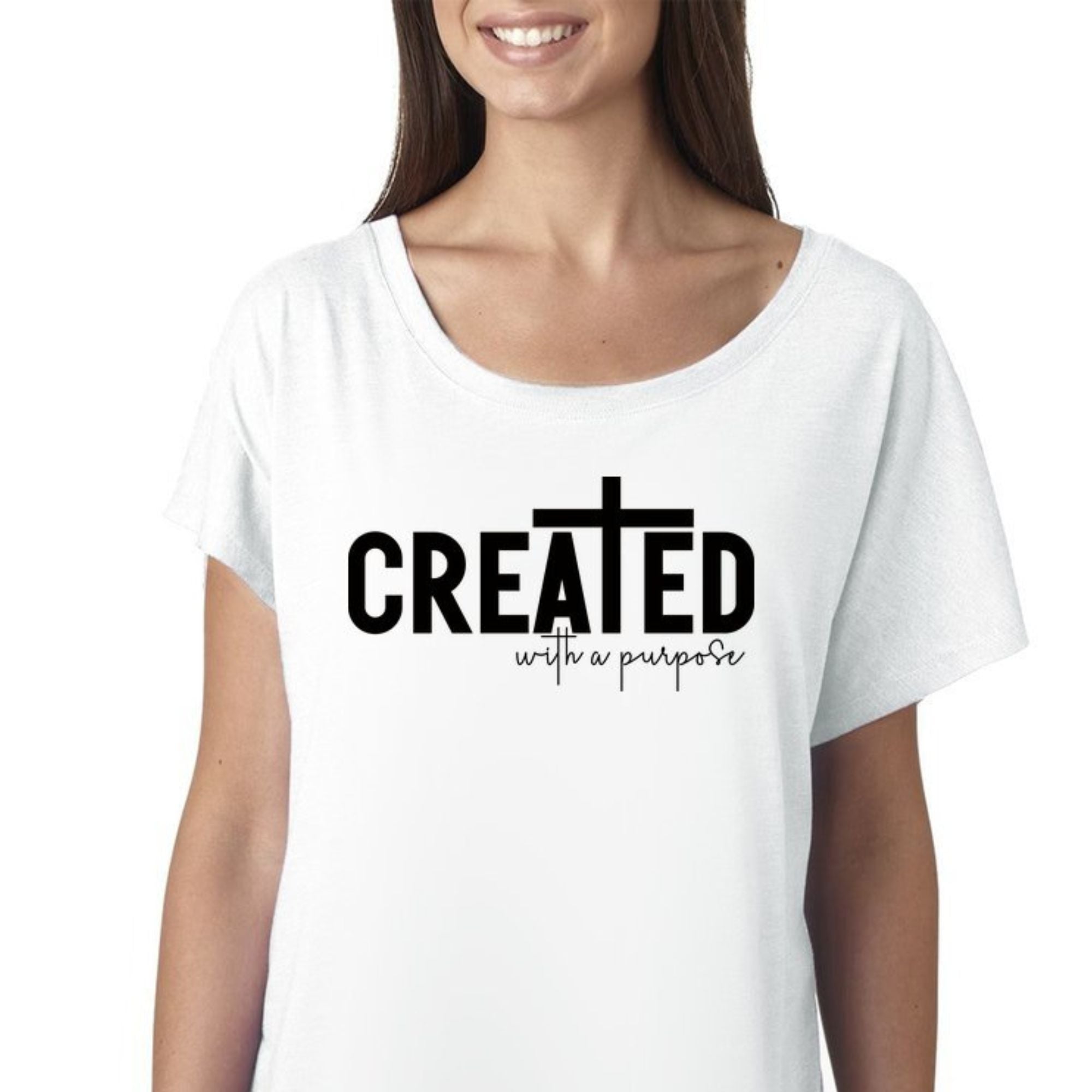 Created With a Purpose Women’s Relaxed-Fit Scoop Neck T-Shirt Size: XS Color: Heather White Jesus Passion Apparel