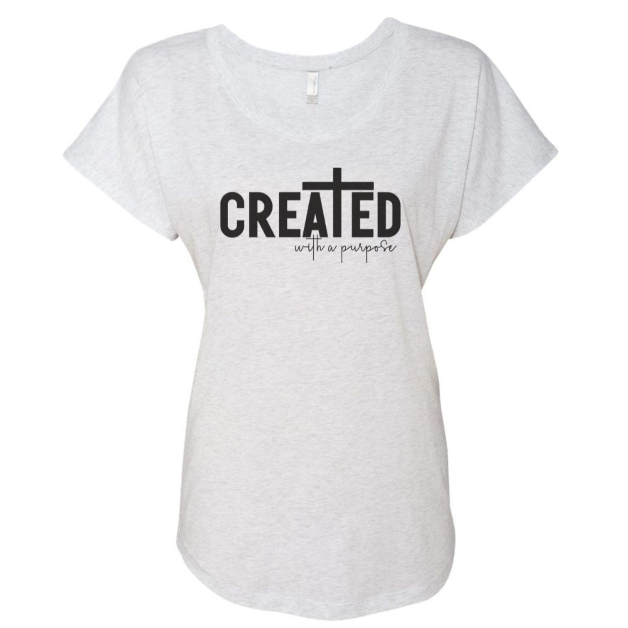 Created With a Purpose Women’s Relaxed-Fit Scoop Neck T-Shirt Size: XS Color: Heather White Jesus Passion Apparel