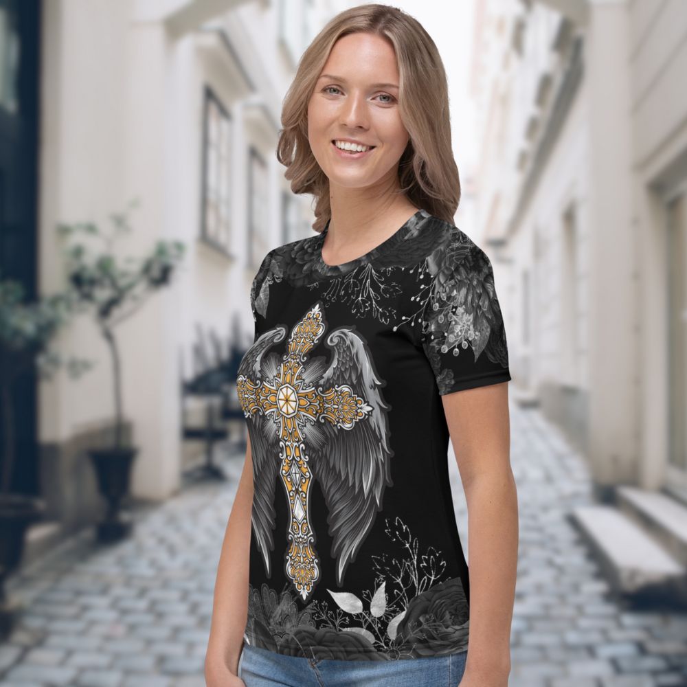Angels to Protect Women's Handmade Crew Neck T-shirt Size: XS Jesus Passion Apparel