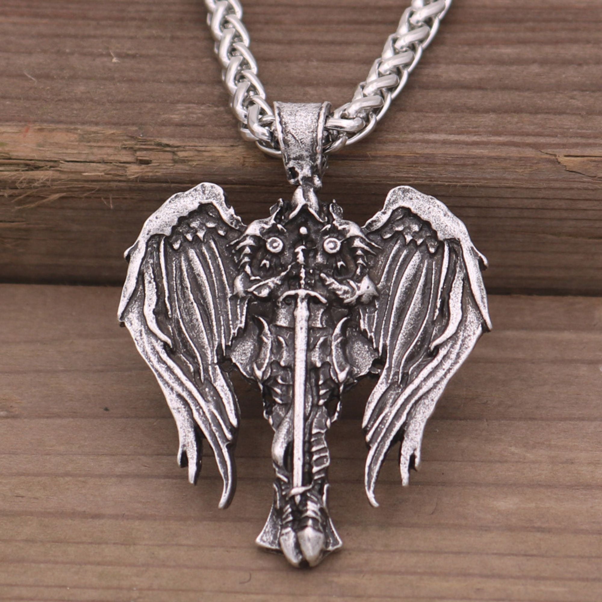 Old World Cross and Angel Wings Necklace style: Leather rope Jesus Passion Apparel