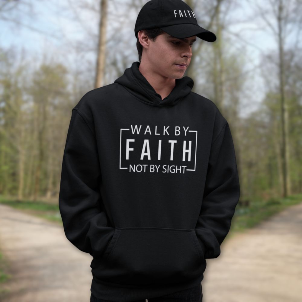 Walk By Faith Not By Sight Men's Heavy Blend™ Hoodie Color: White Size: S Jesus Passion Apparel