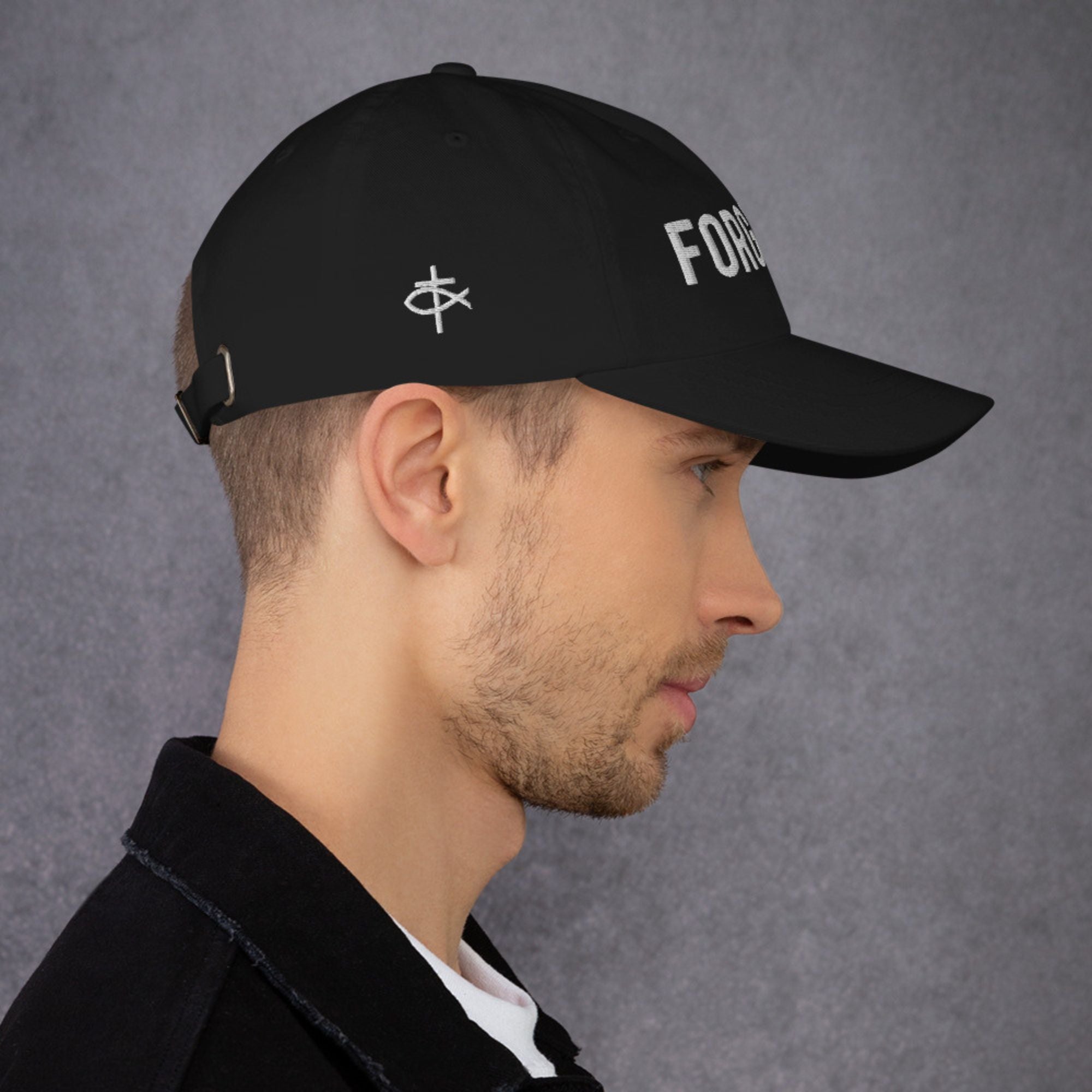 Forgiven Classic Dad's Cap with Puff Embroidery & Fish Cross Emblem Jesus Passion Apparel