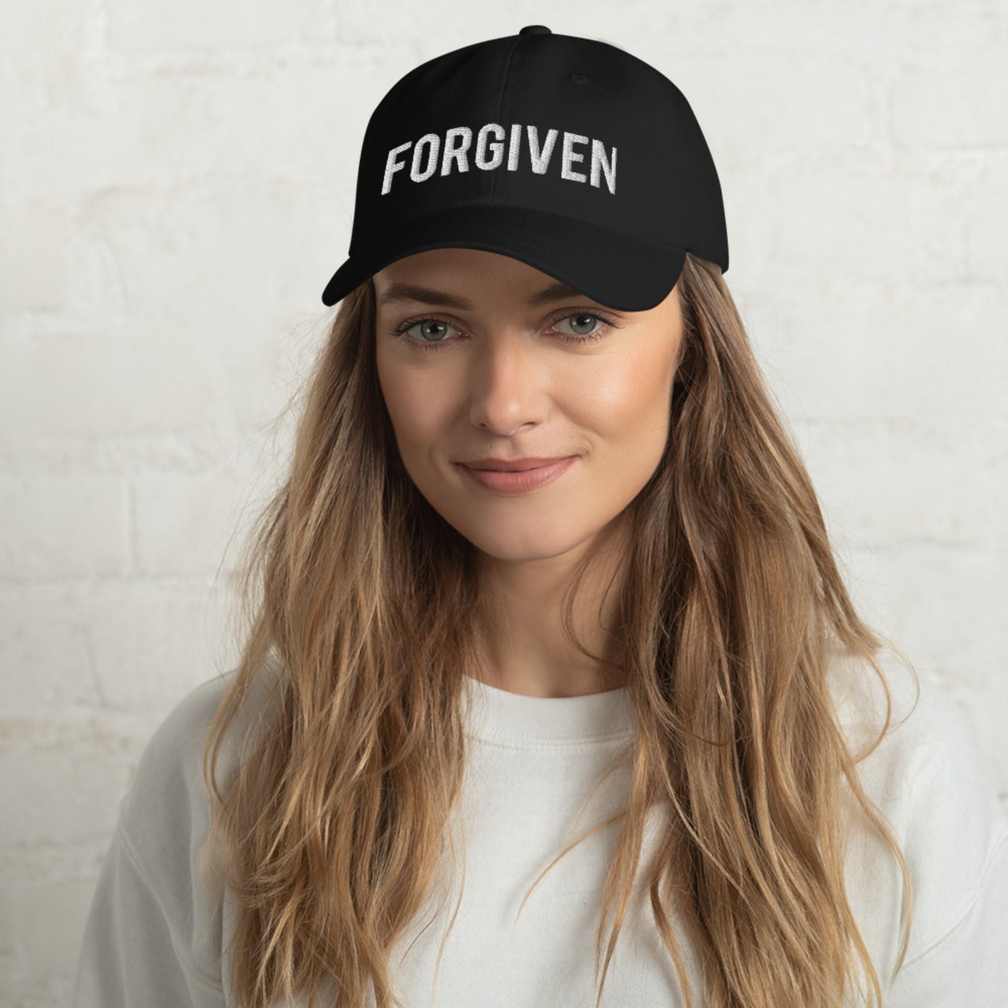 Forgiven Classic Dad's Cap with Puff Embroidery & Fish Cross Emblem Jesus Passion Apparel