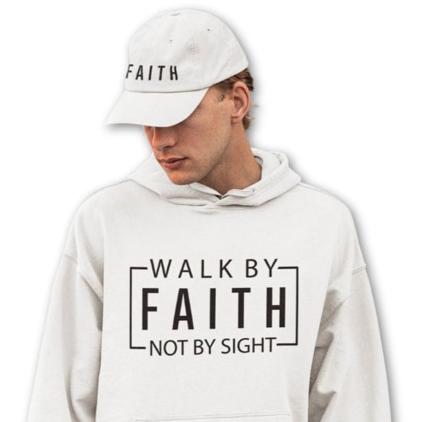 Walk By Faith Not By Sight Men's Heavy Blend™ Hoodie Color: White Size: S Jesus Passion Apparel