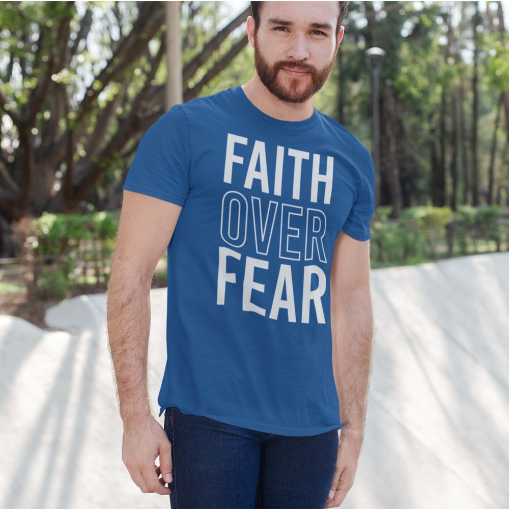 Faith Over Fear Jersey Short Sleeve T-Shirt Color: Black Heather Size: XS Jesus Passion Apparel