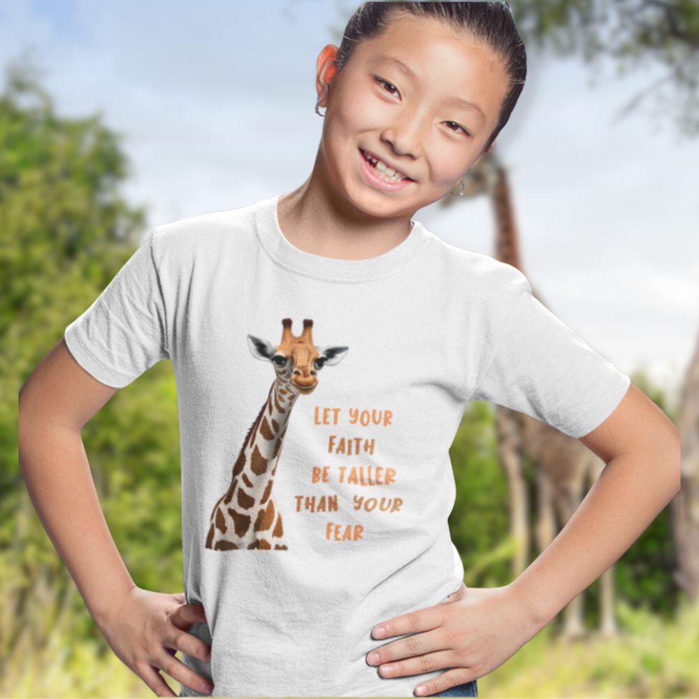 Let Faith be Taller Than Fear Giraffe Youth T-Shirt Color: Black Size: S Jesus Passion Apparel