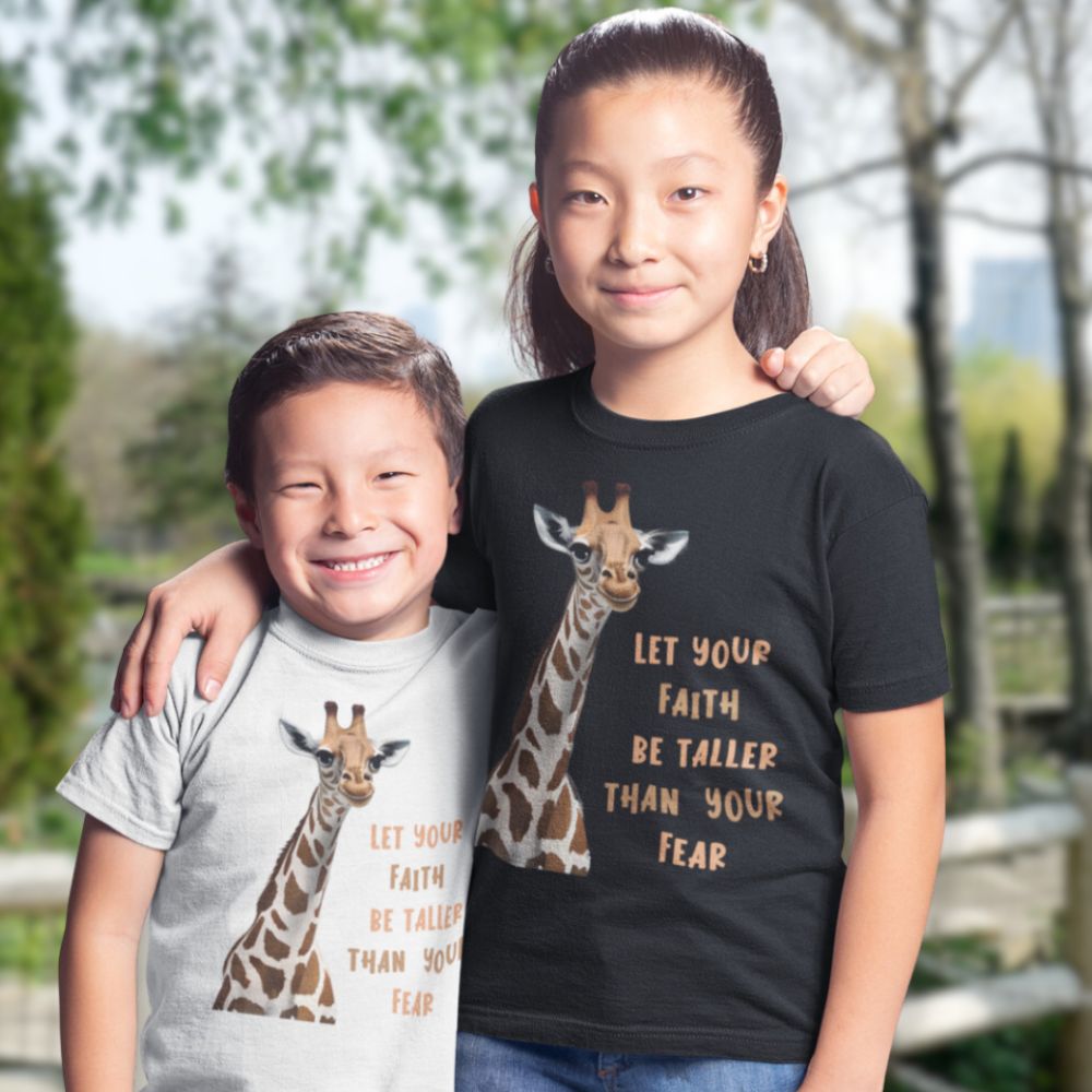 Let Faith be Taller Than Fear Giraffe Youth T-Shirt Color: Black Size: S Jesus Passion Apparel