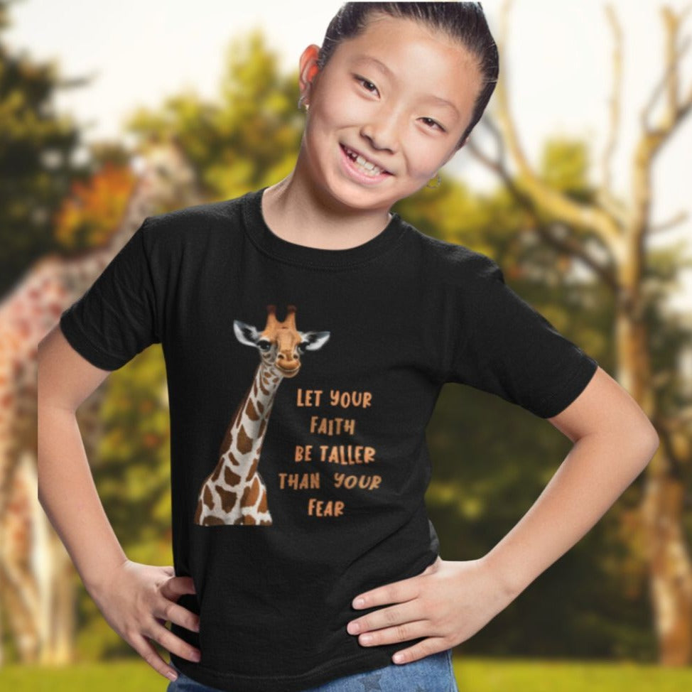 Let Faith be Taller Than Fear Giraffe Youth T-Shirt Color: Black Size: S Jesus Passion Apparel