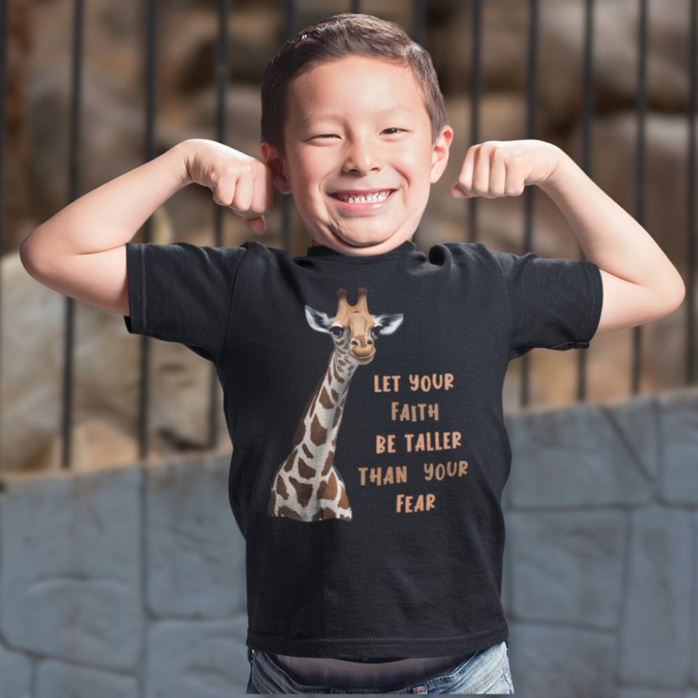 Let Faith be Taller Than Fear Giraffe Youth T-Shirt Color: Black Size: S Jesus Passion Apparel