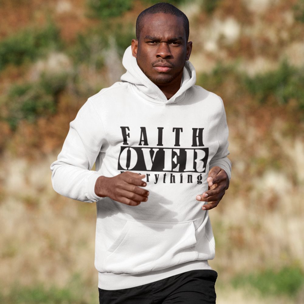 Faith Over Everything Men's Heavy Blend™ Hoodie Color: White Size: S Jesus Passion Apparel