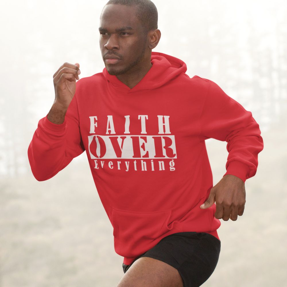 Faith Over Everything Men's Heavy Blend™ Hoodie Color: White Size: S Jesus Passion Apparel