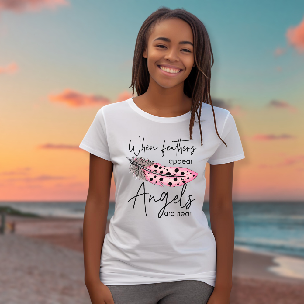 Feather Appear Angels are Near Jersey Short Sleeve T-Shirt Color: Athletic Heather Size: XS Jesus Passion Apparel