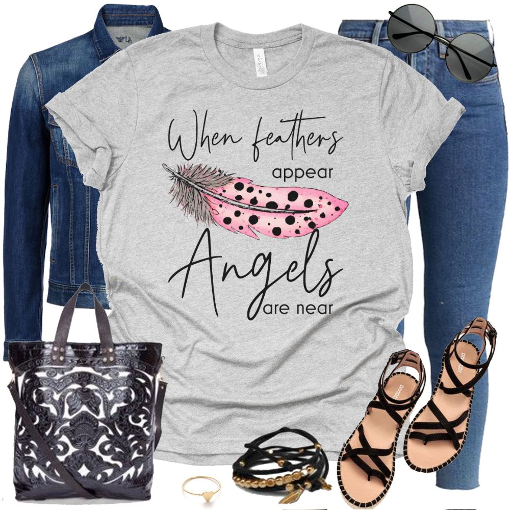 Feather Appear Angels are Near Jersey Short Sleeve T-Shirt Color: Athletic Heather Size: XS Jesus Passion Apparel