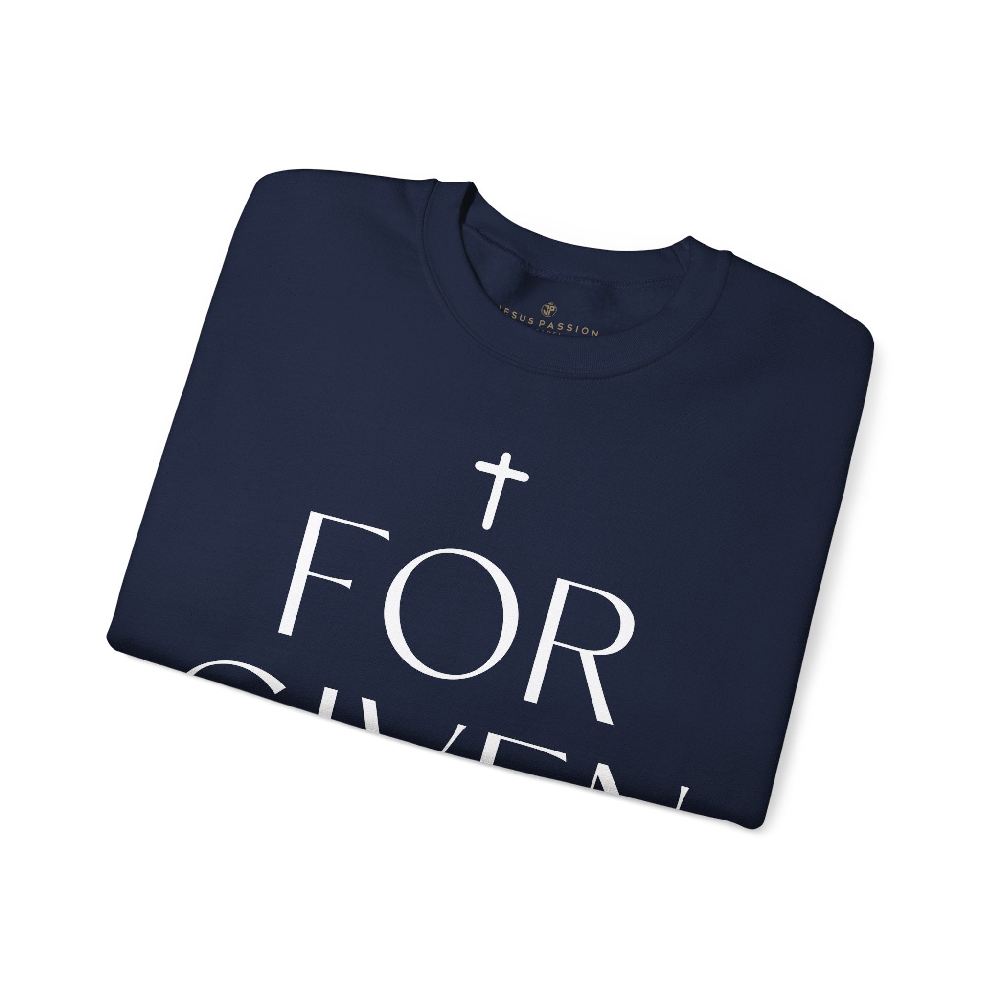 Forgiven Women's Fleece Unisex Sweatshirt Navy / Pink Heliconia Size: S Color: Heliconia Jesus Passion Apparel