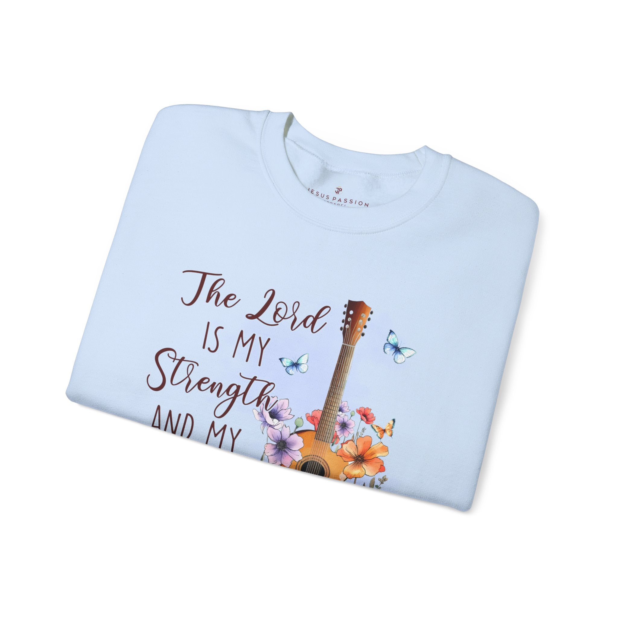 The Lord My Strength and Song Women's Fleece Unisex-Fit Sweatshirt Light Blue / White Size: S Color: Light Blue Jesus Passion Apparel