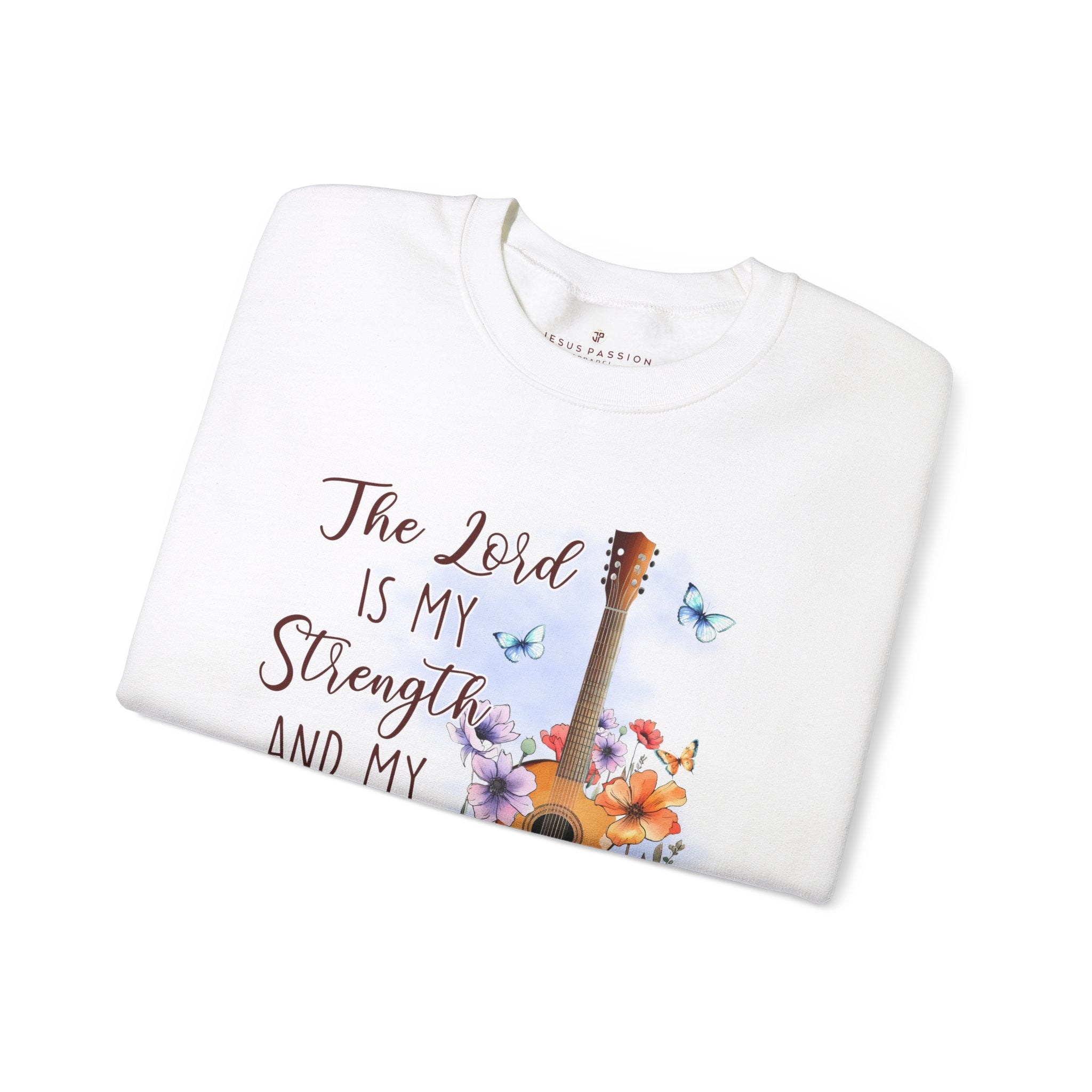 The Lord My Strength and Song Women's Fleece Unisex-Fit Sweatshirt Light Blue / White Size: S Color: Light Blue Jesus Passion Apparel