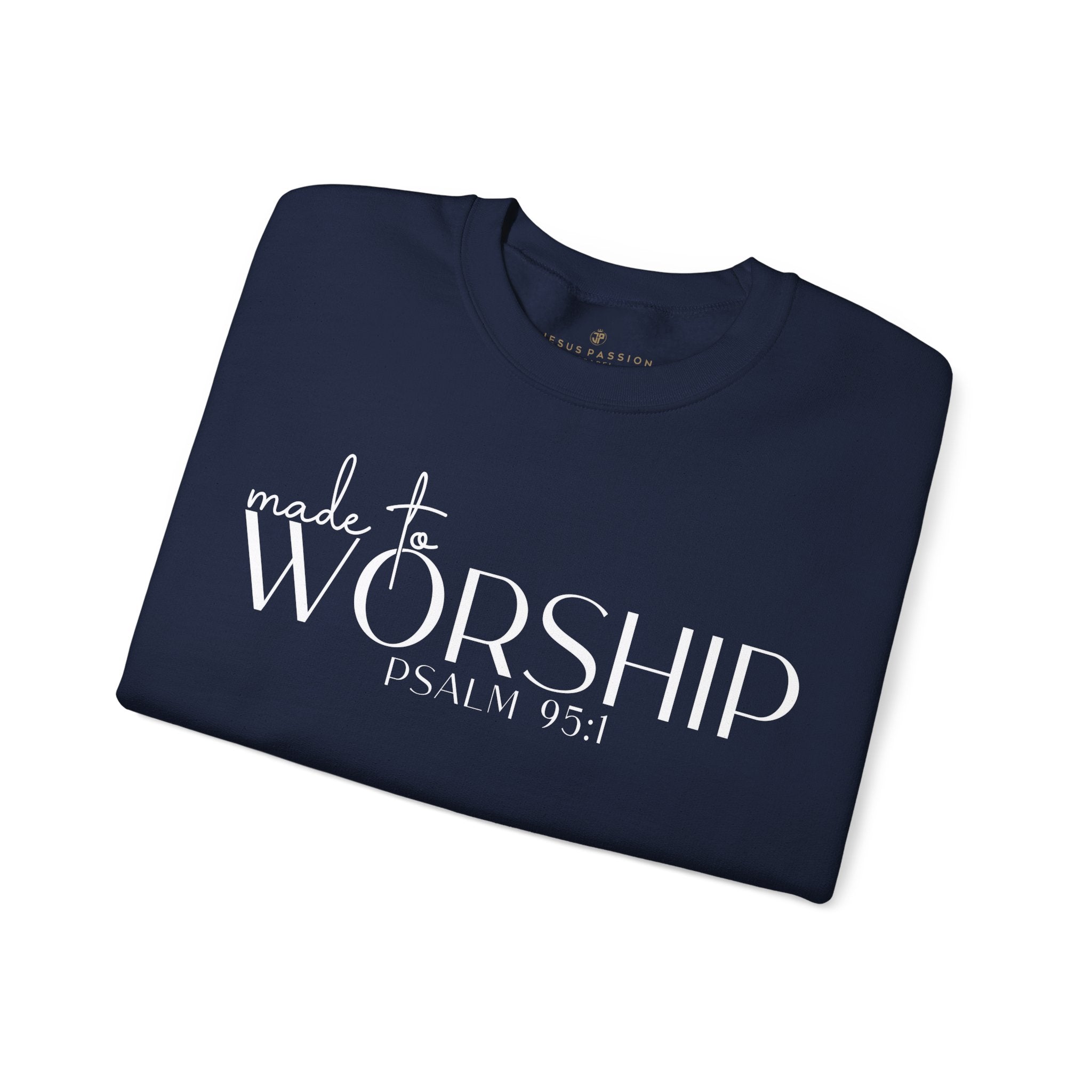 Made to Worship Women's Fleece Unisex-Fit Sweatshirt Navy / Pink Heliconia Size: S Color: Heliconia Jesus Passion Apparel