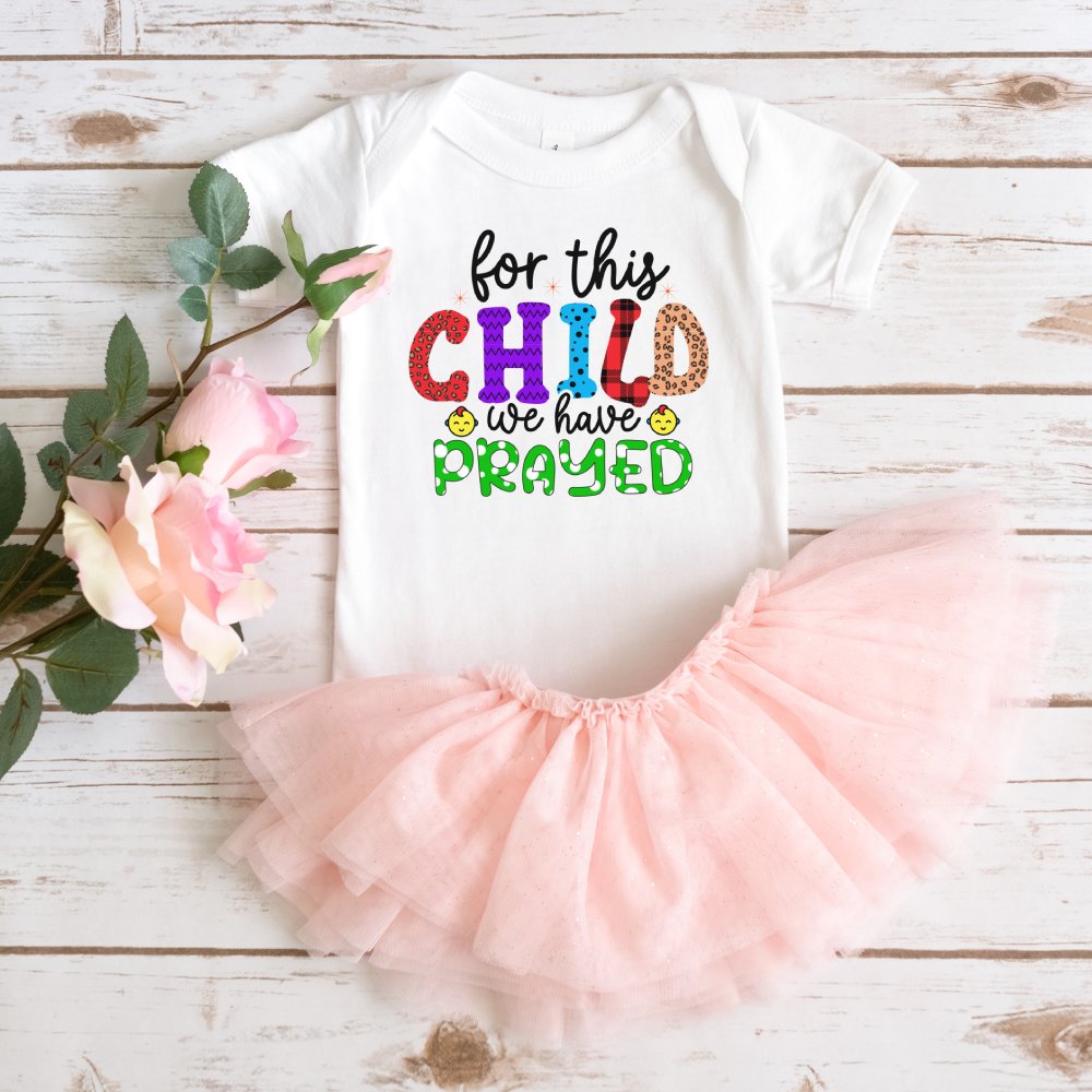 For This Child We Have Prayed Multi-Pattern Baby Bodysuit Color: Athletic Heather Size: 3-6m Jesus Passion Apparel