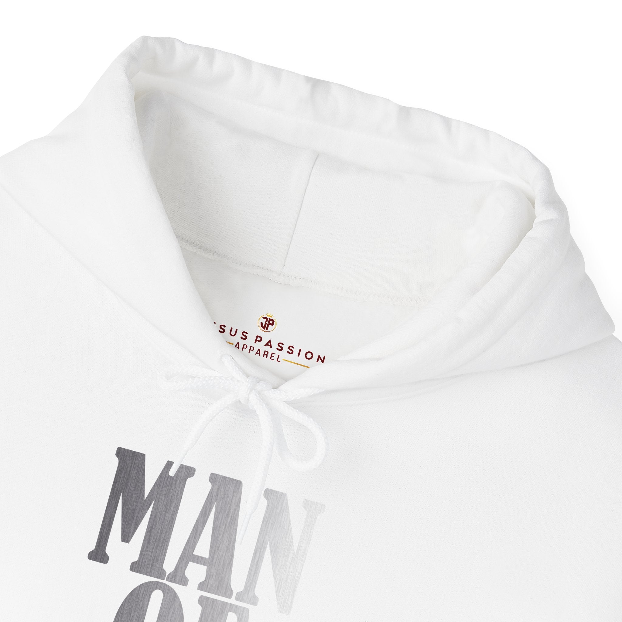 Man of God Men's Heavy Blend™ Hoodie Color: White Size: S Jesus Passion Apparel