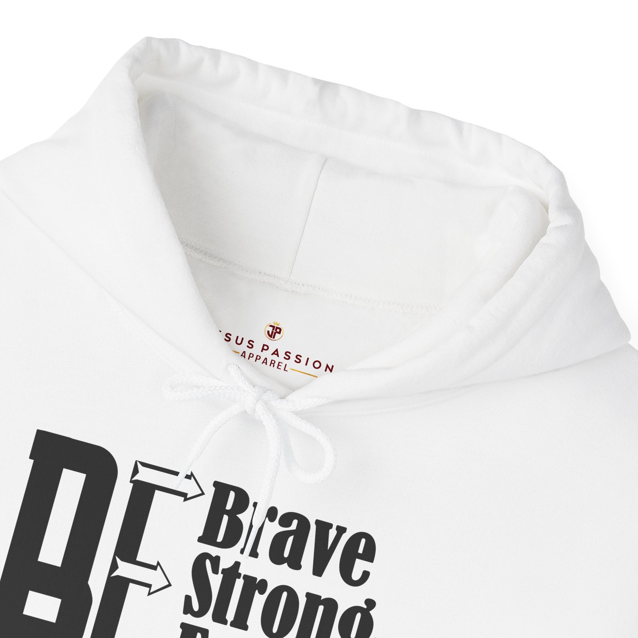 Brave Strong and Fearless Men's Heavy Blend™ Hoodie Color: White Size: S Jesus Passion Apparel