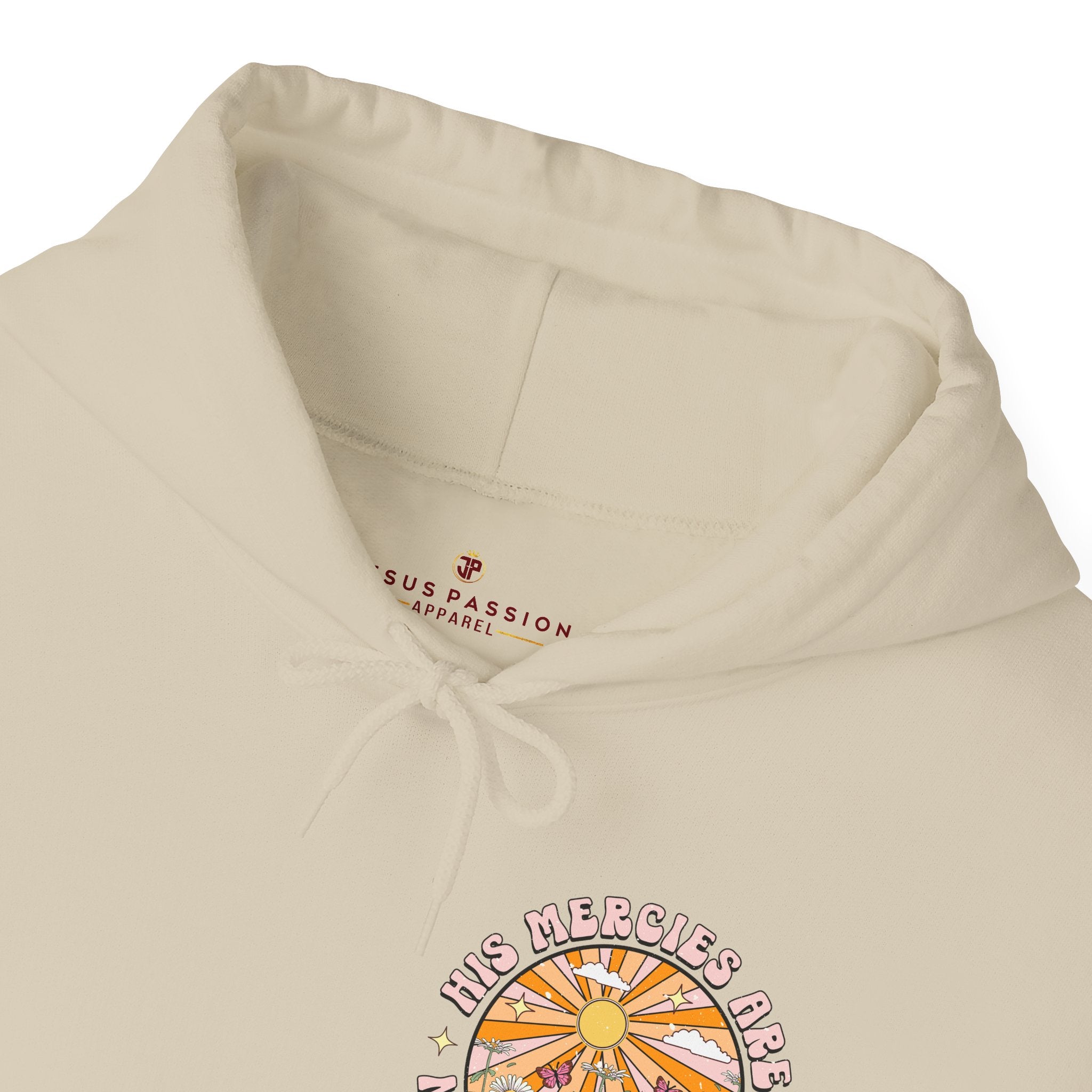 His Mercies Sunrise Retro-Inspired Unisex-Fit Hoodie Color: White Size: S Jesus Passion Apparel