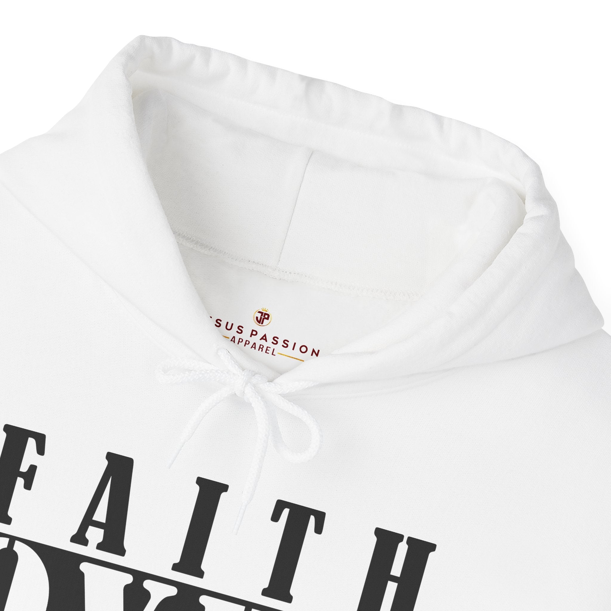 Faith Over Everything Men's Heavy Blend™ Hoodie Color: White Size: S Jesus Passion Apparel