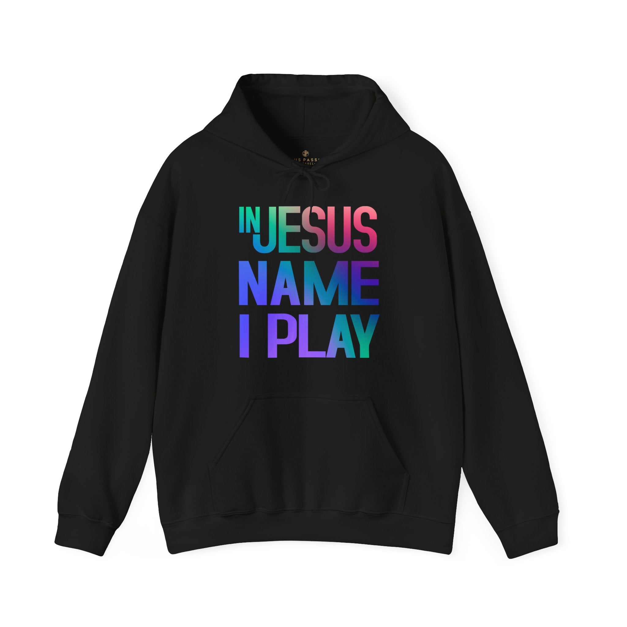 In Jesus Name I Play Acoustic Guitar Men's Heavy Blend™ Hoodie Color: Black Size: S Jesus Passion Apparel