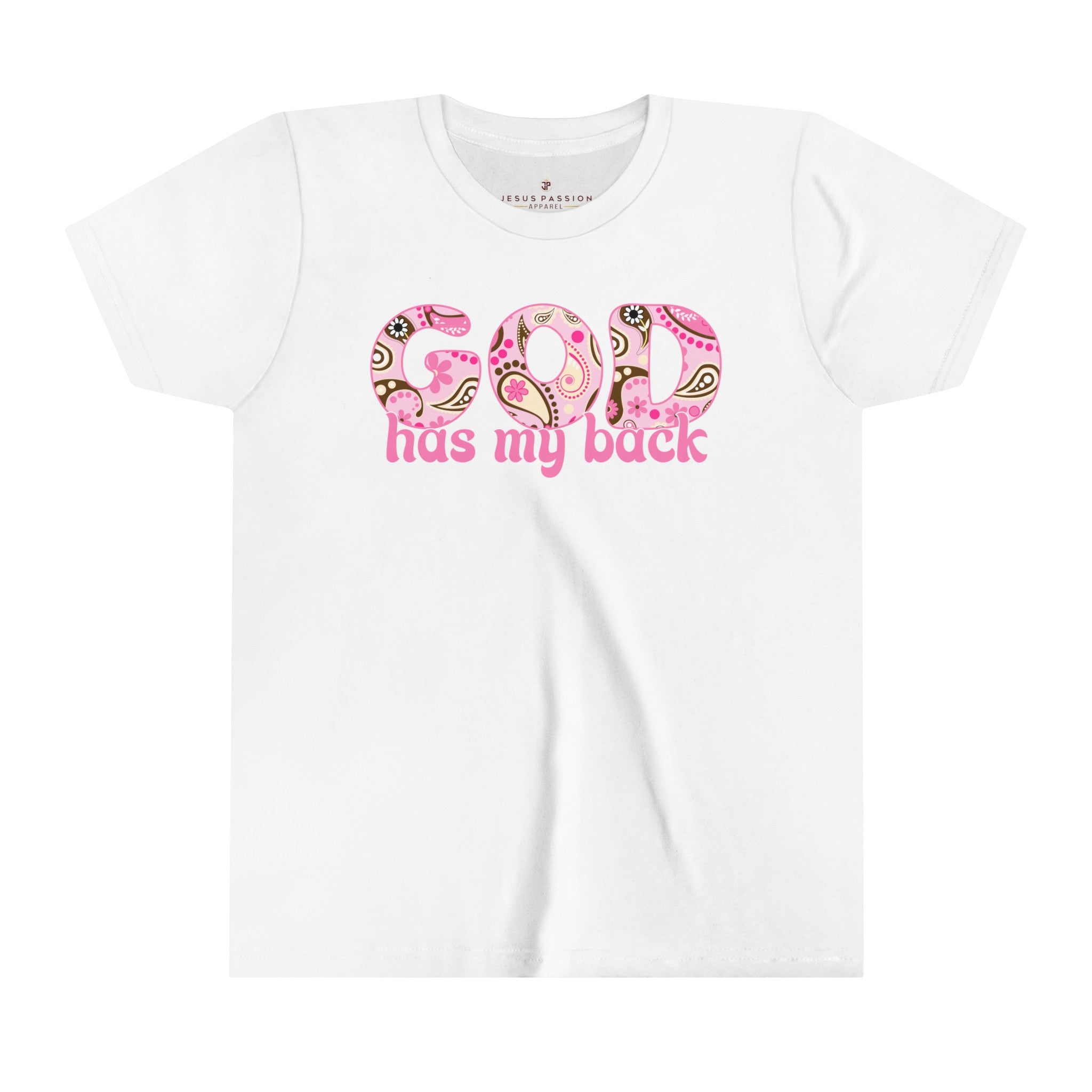 God Has my Back Youth Relaxed-Fit T-Shirt Colors: White Sizes: S Jesus Passion Apparel