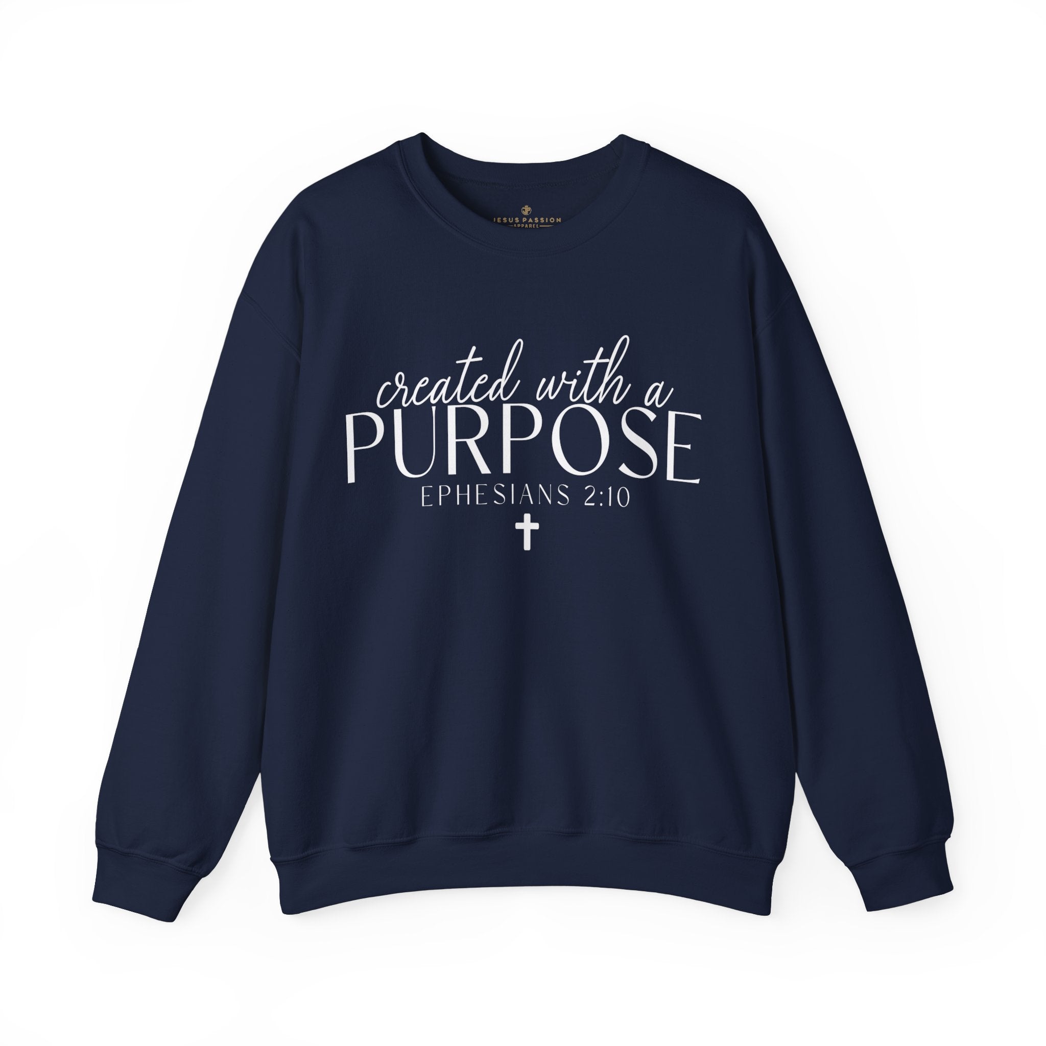 Created with a Purpose Women's Fleece Unisex-Fit Sweatshirt Dark Heather Navy / Grey Size: S Color: Navy Jesus Passion Apparel