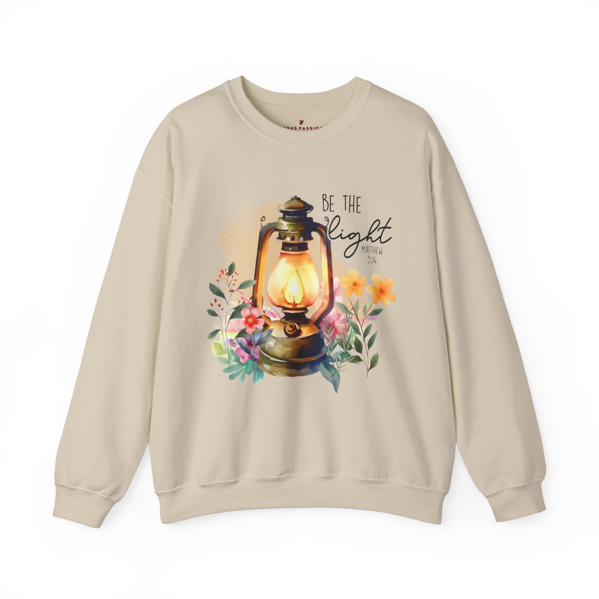 Be the Light Women's Fleece Unisex-Fit Sweatshirt Sand / White Size: S Color: Sand Jesus Passion Apparel