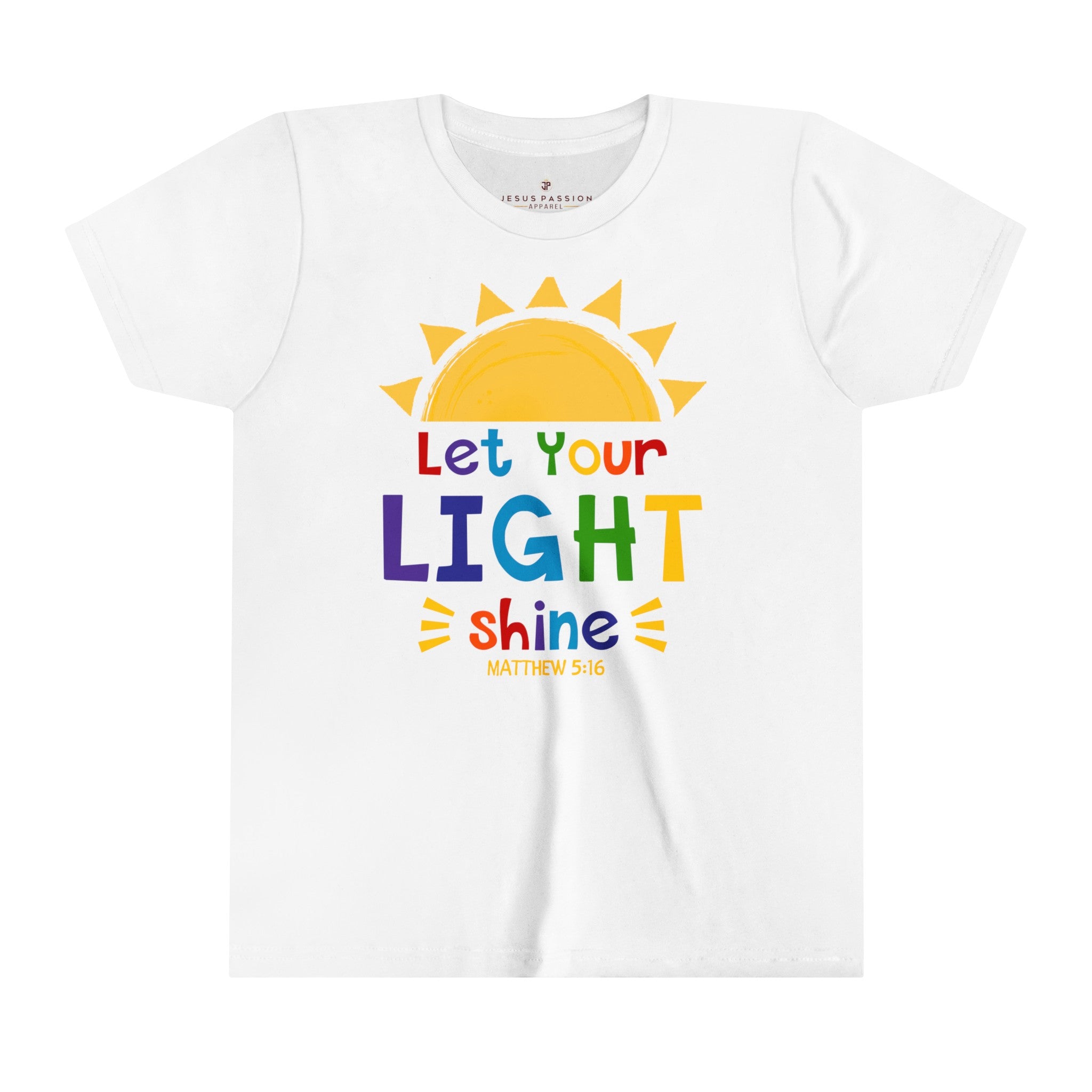Let Your Light Shine Youth Relaxed Fit T-Shirt Colors: White Sizes: S Jesus Passion Apparel