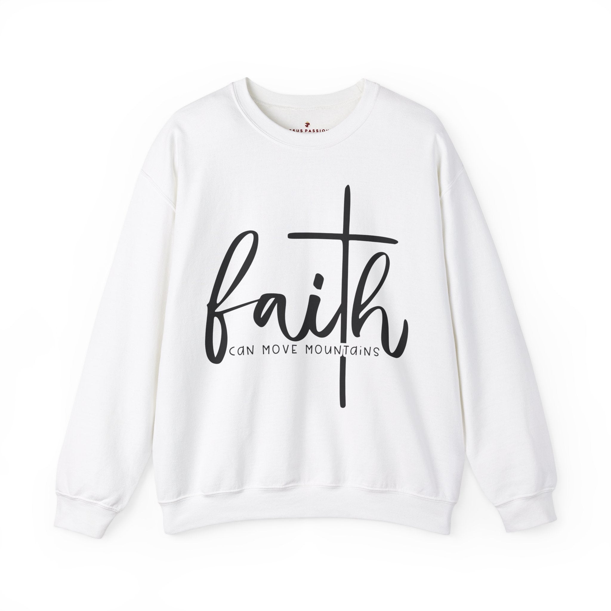 Faith Can Move Mountains Women's Fleece Unisex-Fit Sweatshirt Sport Grey / White Size: S Color: White Jesus Passion Apparel