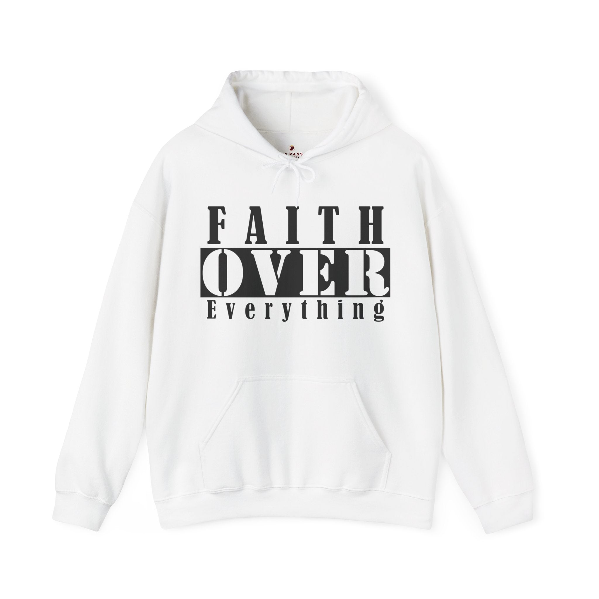 Faith Over Everything Men's Heavy Blend™ Hoodie Color: White Size: S Jesus Passion Apparel