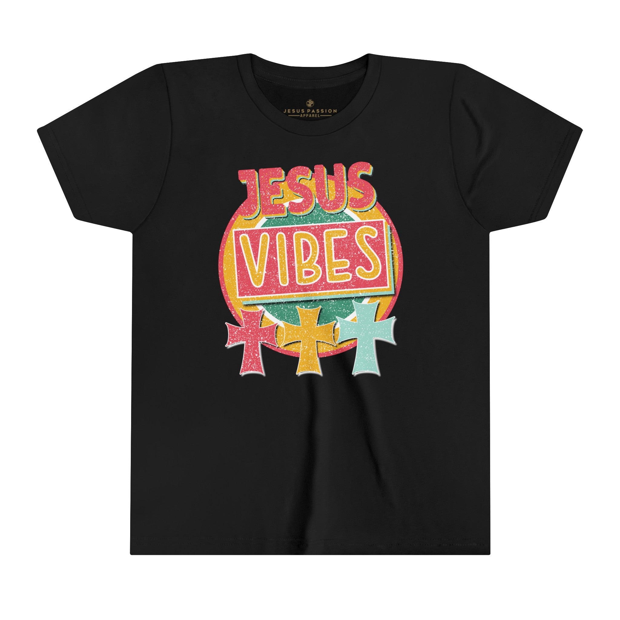 Jesus Vibes Retro-Inspired Youth Relaxed-Fit T-Shirt Colors: Black Sizes: S Jesus Passion Apparel