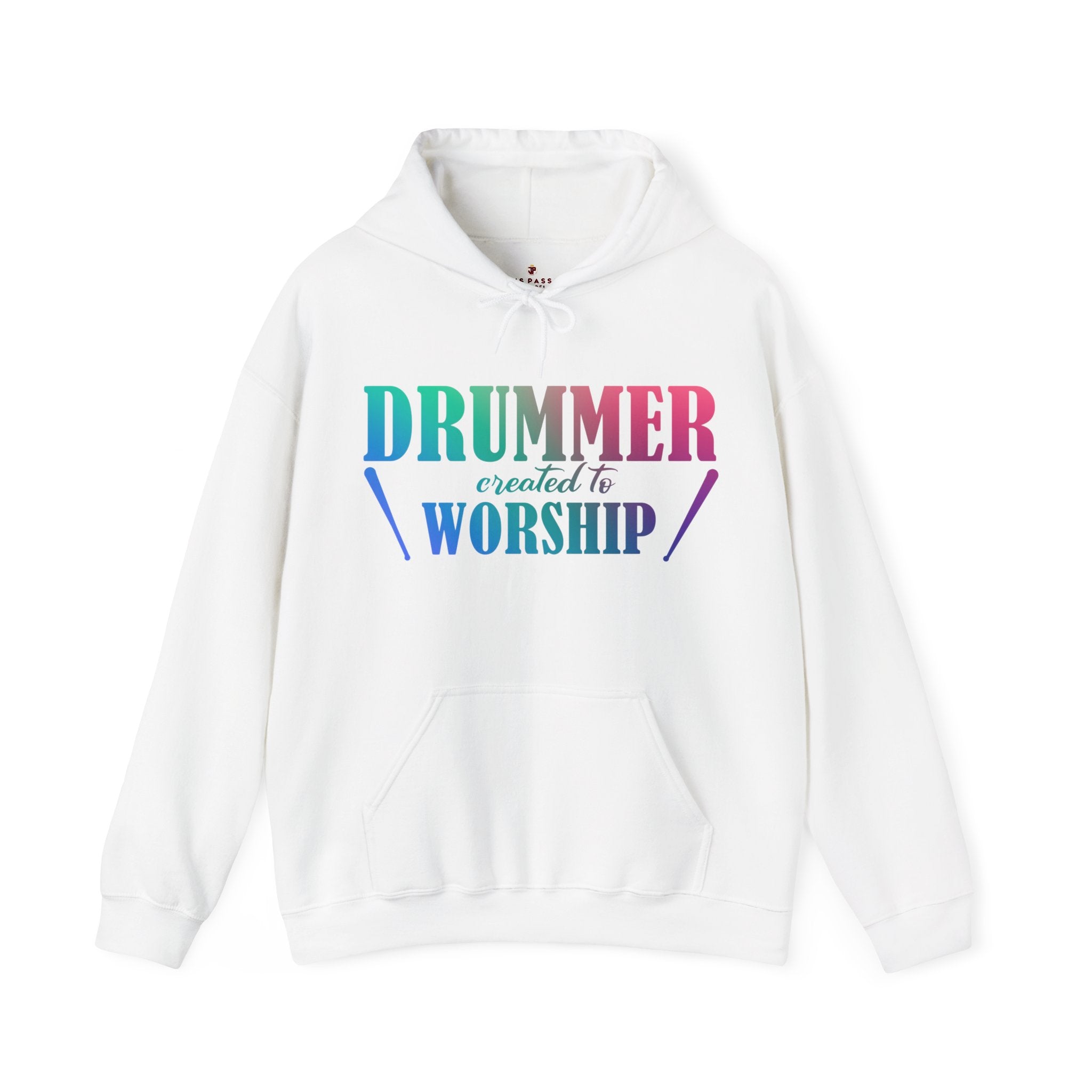 Drummer Created to Worship Men's Heavy Blend™ Hoodie Color: White Size: S Jesus Passion Apparel