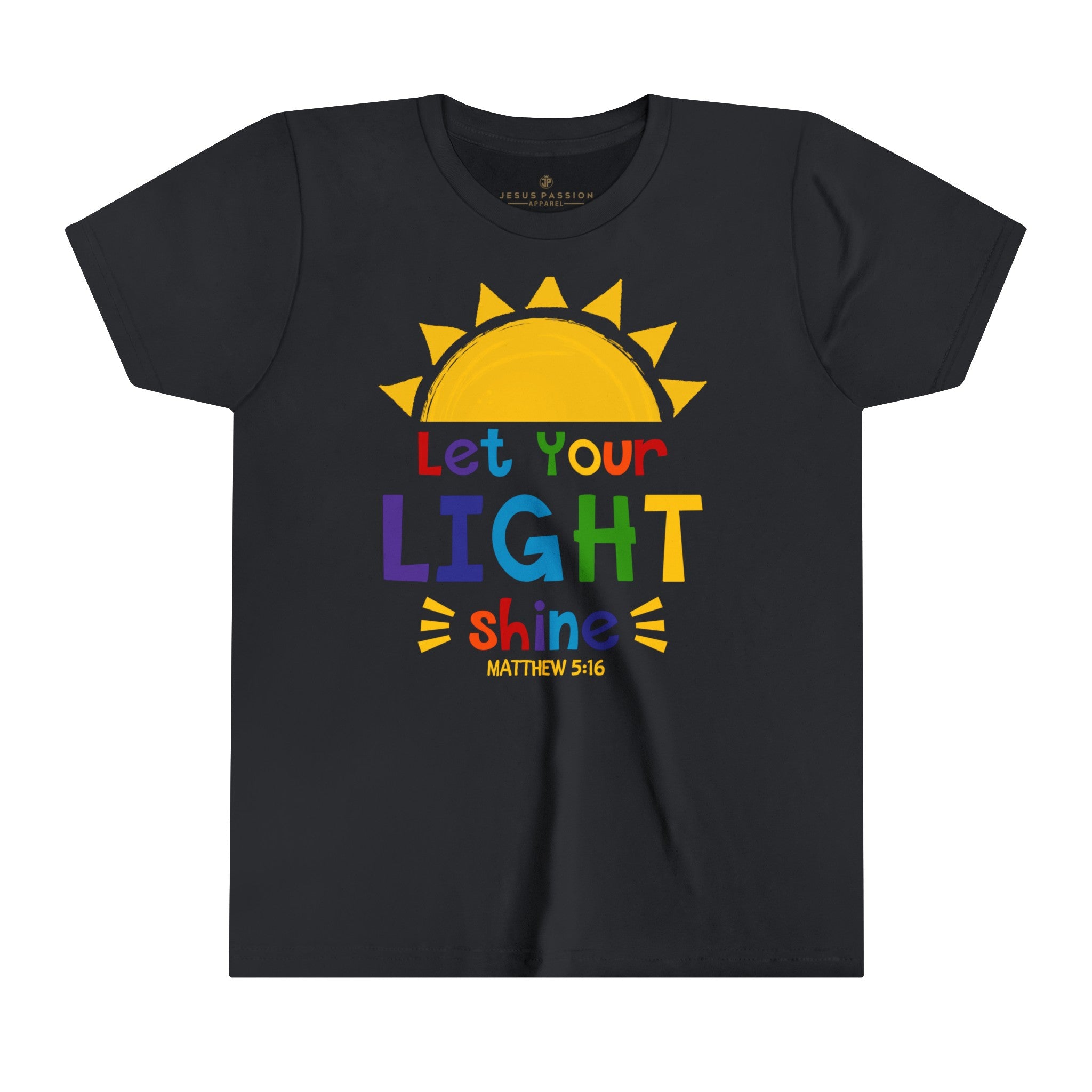 Let Your Light Shine Youth Relaxed Fit T-Shirt Colors: Vintage Black Sizes: S Jesus Passion Apparel