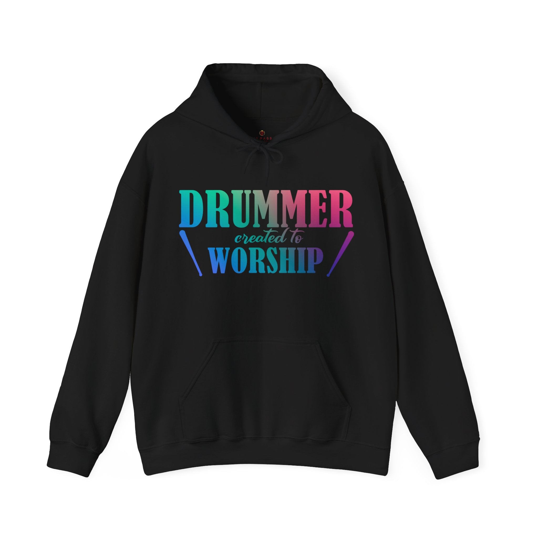 Drummer Created to Worship Men's Heavy Blend™ Hoodie Color: Black Size: S Jesus Passion Apparel