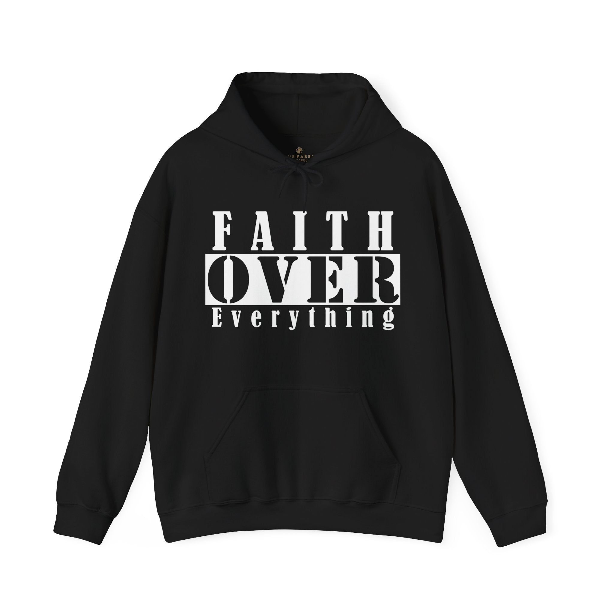 Faith Over Everything Men's Heavy Blend™ Hoodie Color: Black Size: S Jesus Passion Apparel