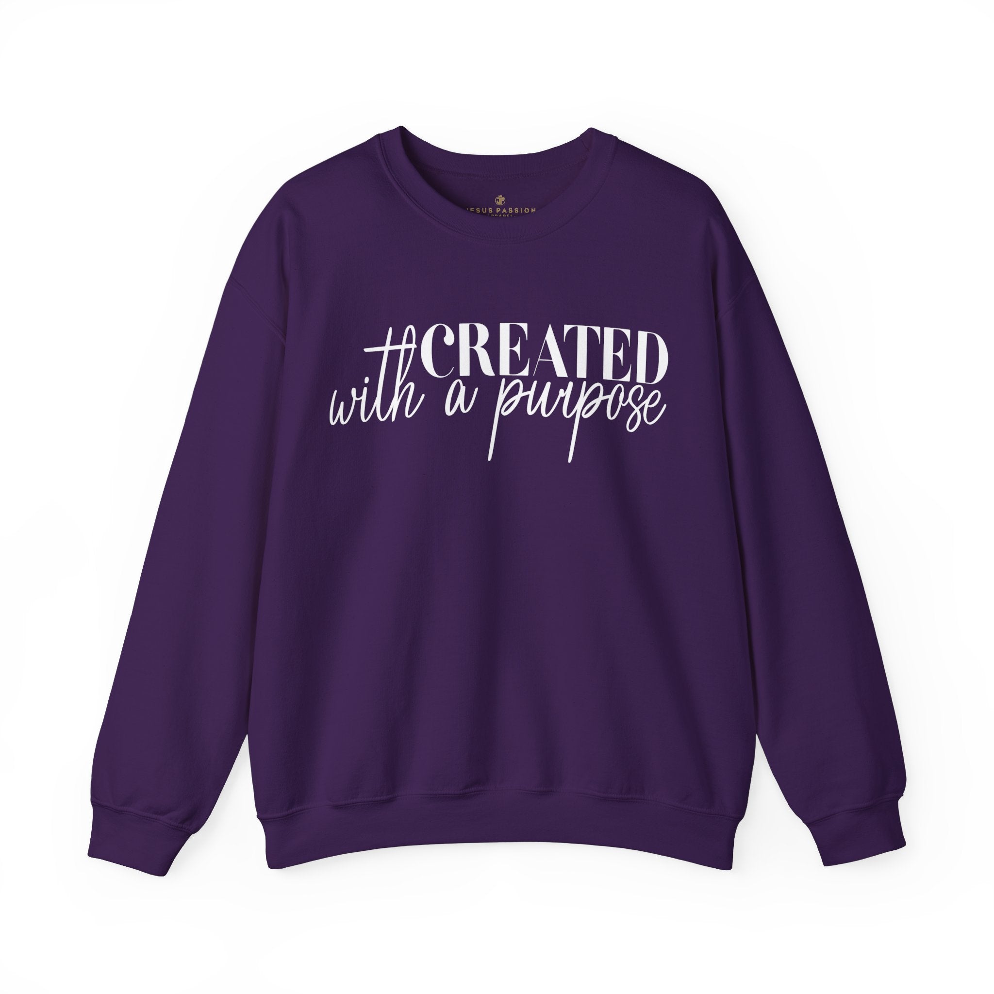 Created with a Purpose Women's Fleece Unisex-Fit Sweatshirt Purple / Black Size: S Color: Purple Jesus Passion Apparel