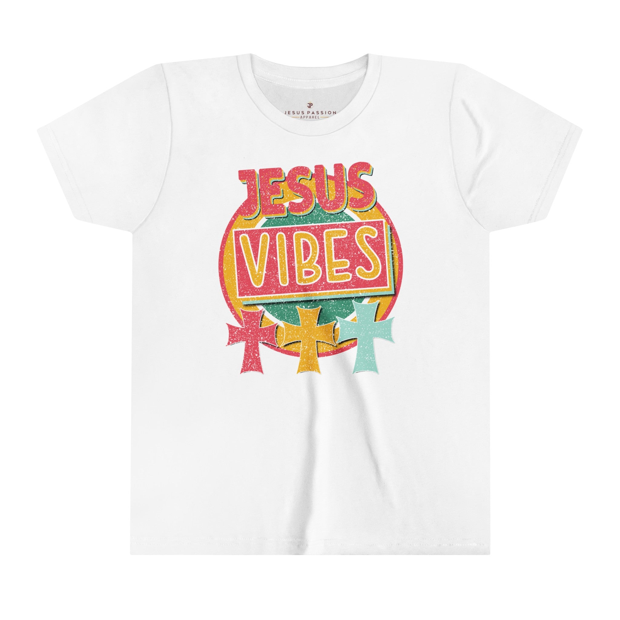Jesus Vibes Retro-Inspired Youth Relaxed-Fit T-Shirt Colors: White Sizes: S Jesus Passion Apparel