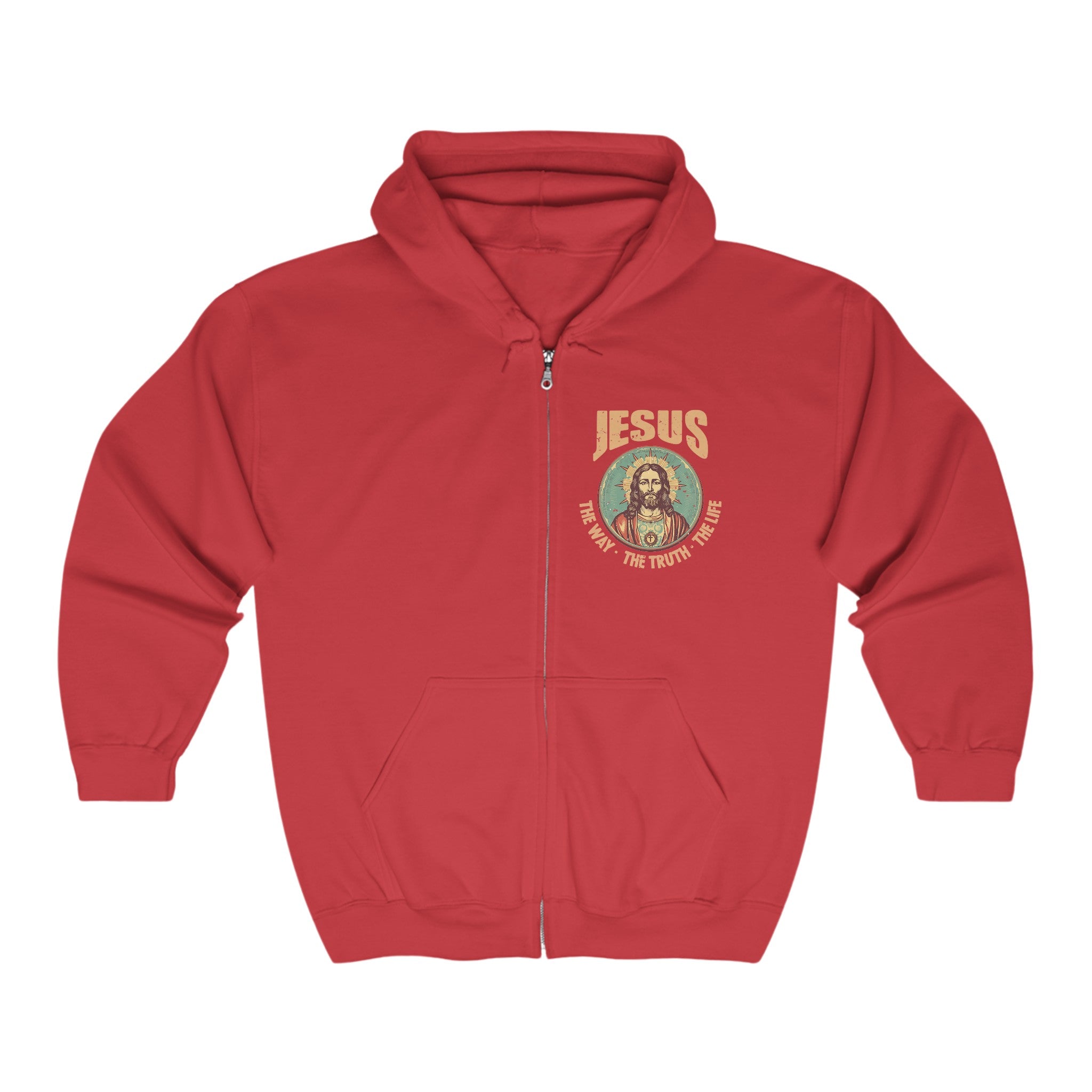 Jesus - The Way, Truth, Life Retro-Inspired Women's Jacket Heavy Blend™ Full Zip Hooded Sweatshirt Size: S Color: Red Jesus Passion Apparel