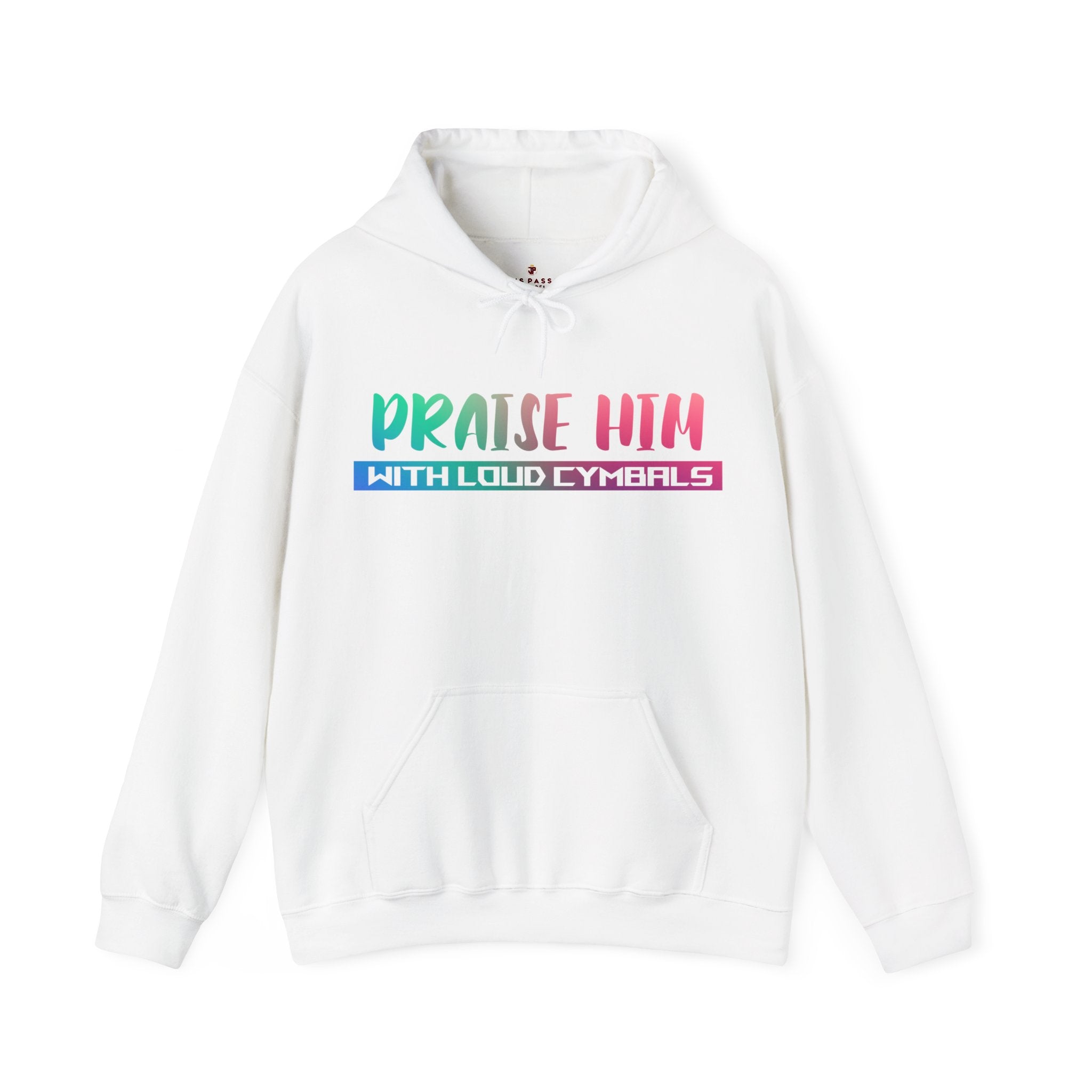 Praise Him with Loud Cymbals Men's Heavy Blend™ Hoodie Color: White Size: S Jesus Passion Apparel