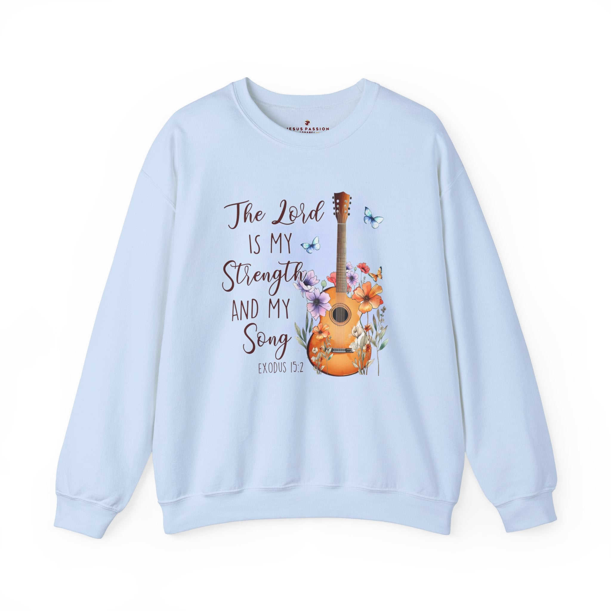 The Lord My Strength and Song Women's Fleece Unisex-Fit Sweatshirt Light Blue / White Size: S Color: Light Blue Jesus Passion Apparel