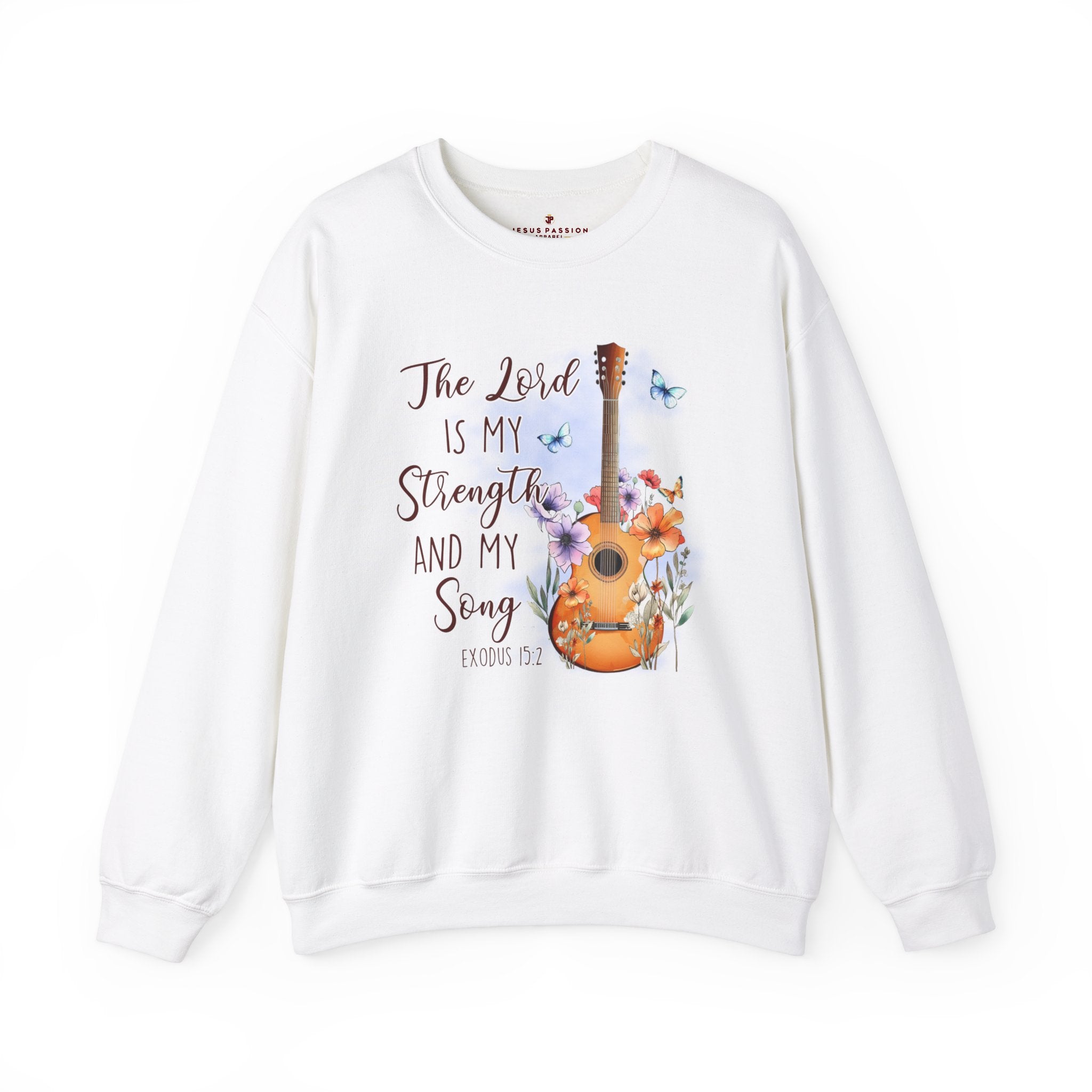 The Lord My Strength and Song Women's Fleece Unisex-Fit Sweatshirt Light Blue / White Size: S Color: White Jesus Passion Apparel